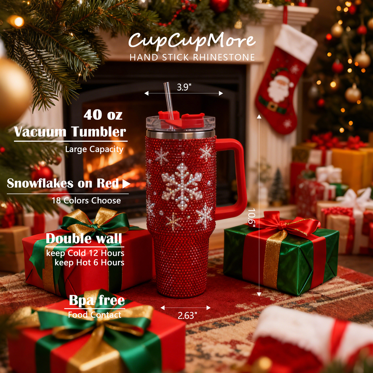 40 oz Christmas Red Bling Tumbler - Image 3