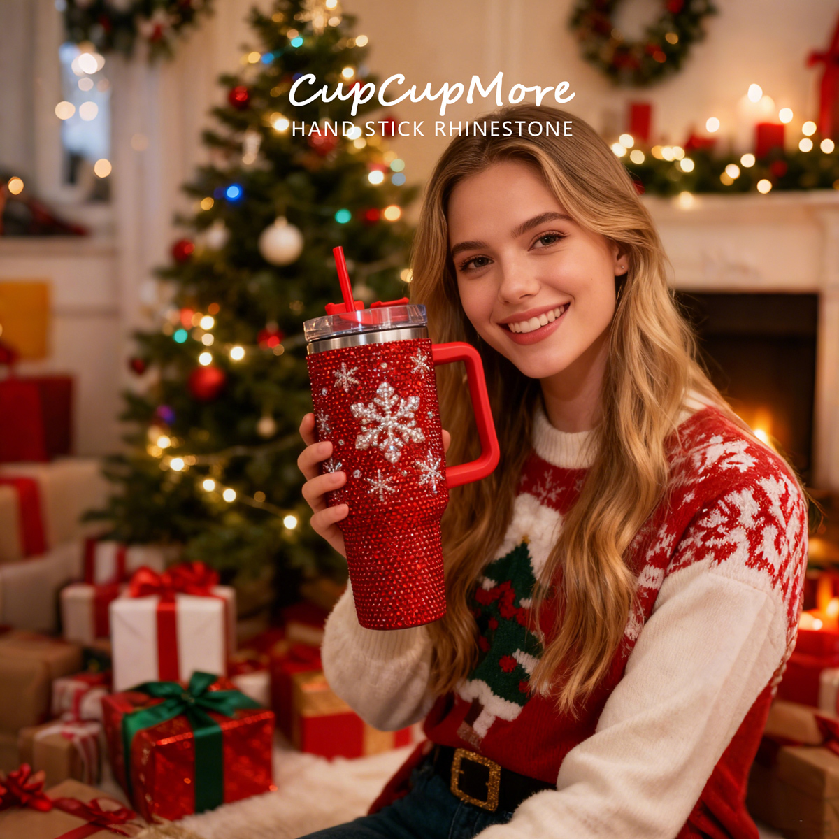 40 oz Christmas Red Bling Tumbler - Image 2