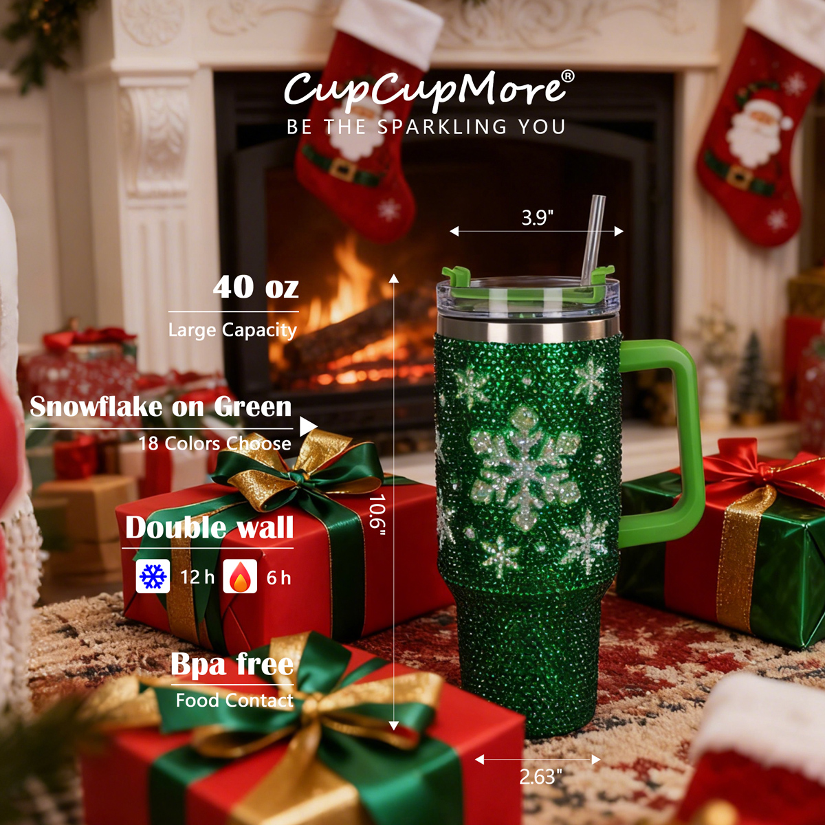 40 oz Christmas Green Bling Tumbler - Image 3
