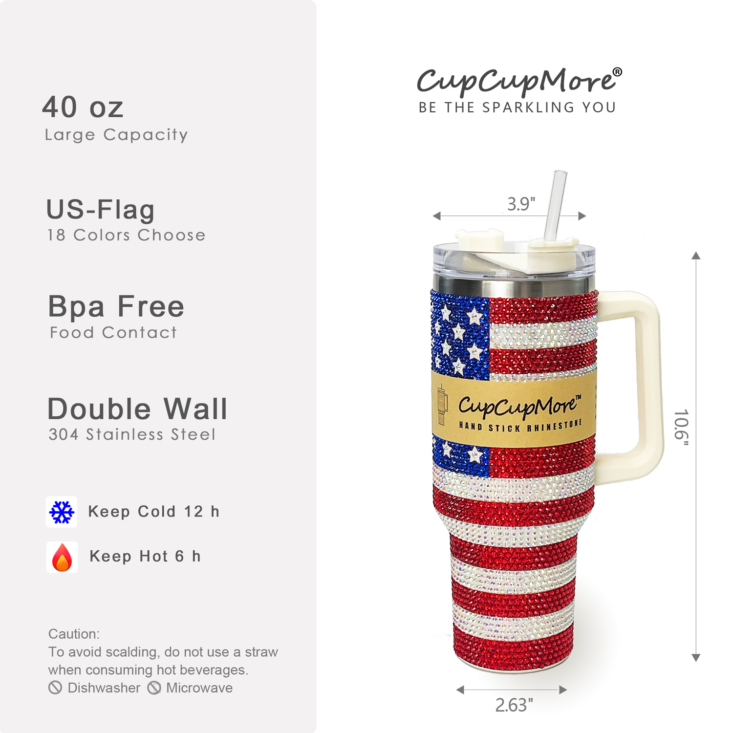 40 oz US-Flag Bling Tumbler - Image 3