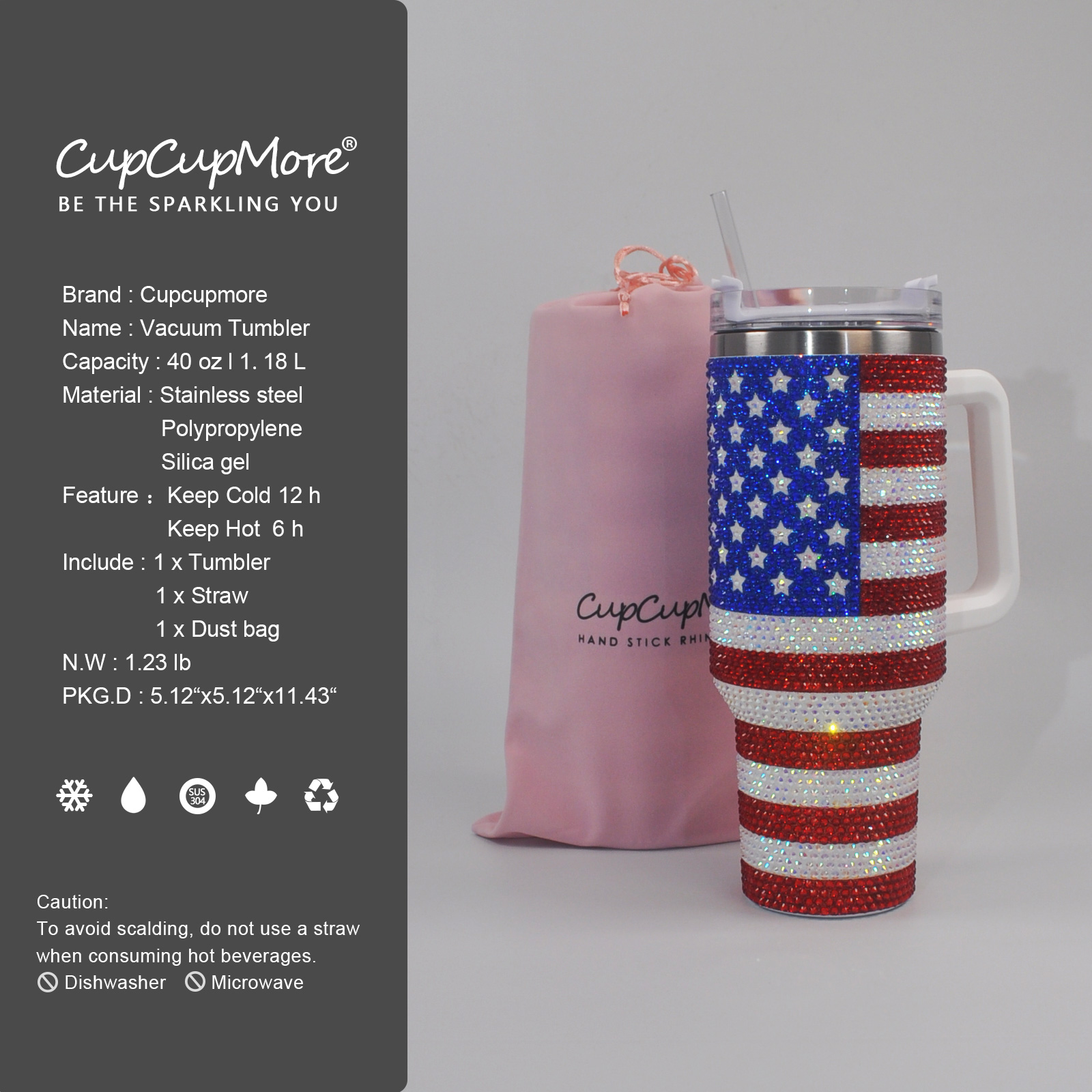 40 oz US-Flag Bling Tumbler - Image 4