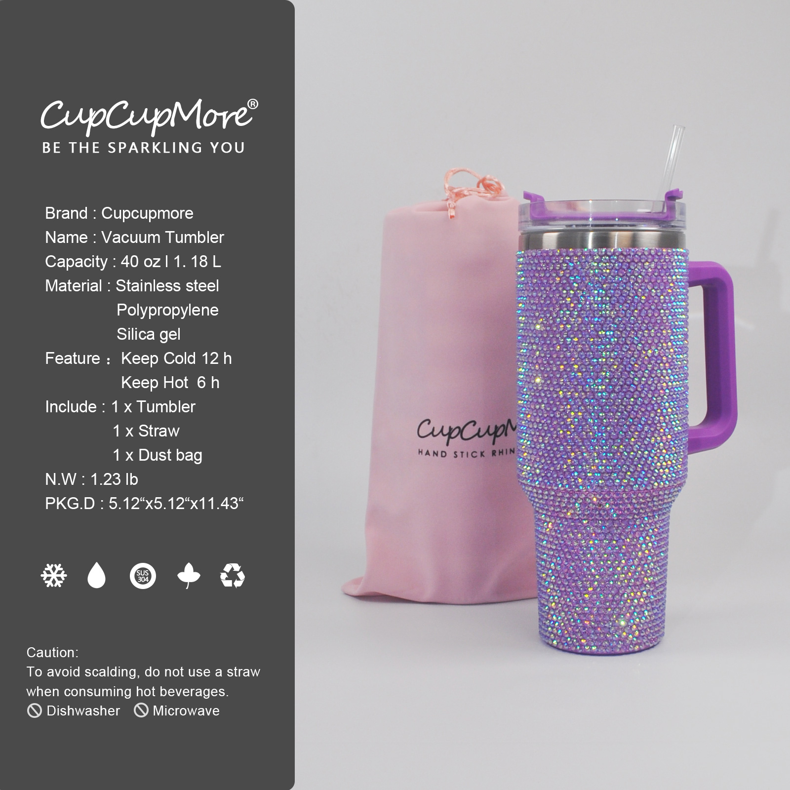 40 oz Purple Bling Tumbler - Image 4