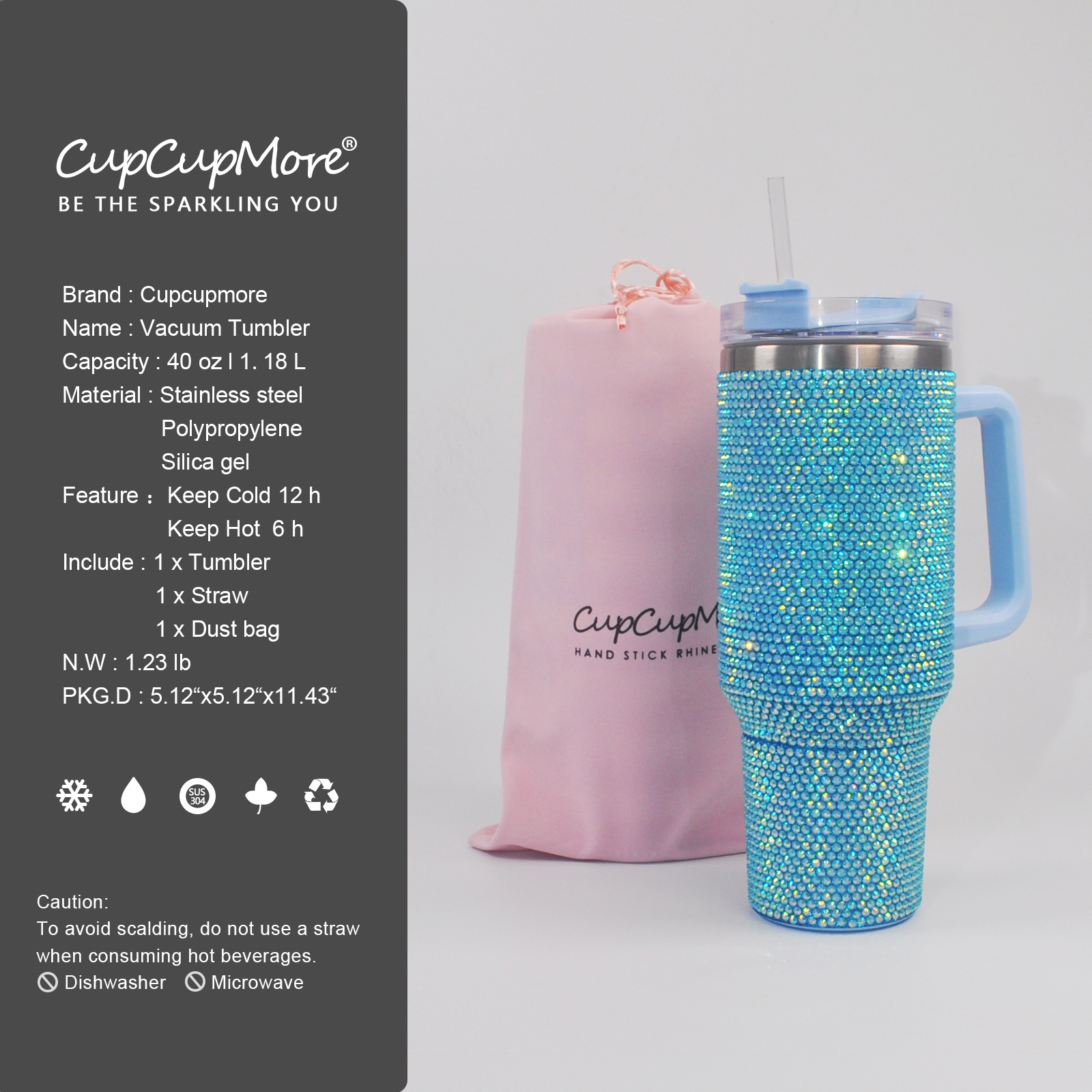 40 oz Blue Bling Tumbler - Image 4