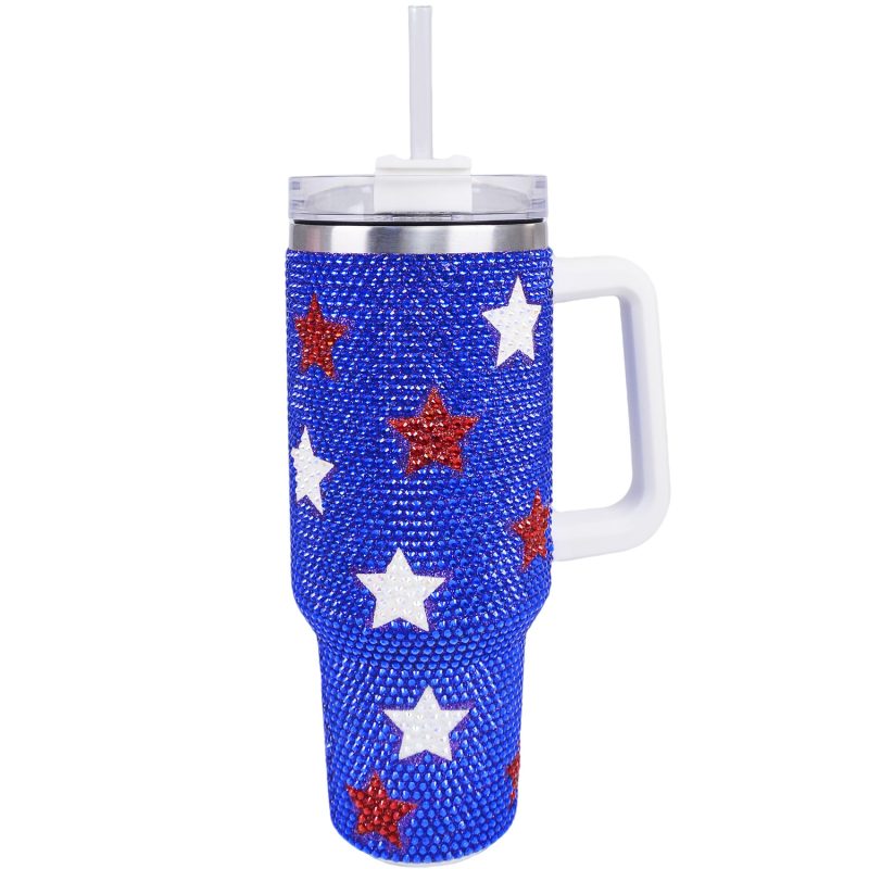 40 oz Blue Star Bling Tumbler