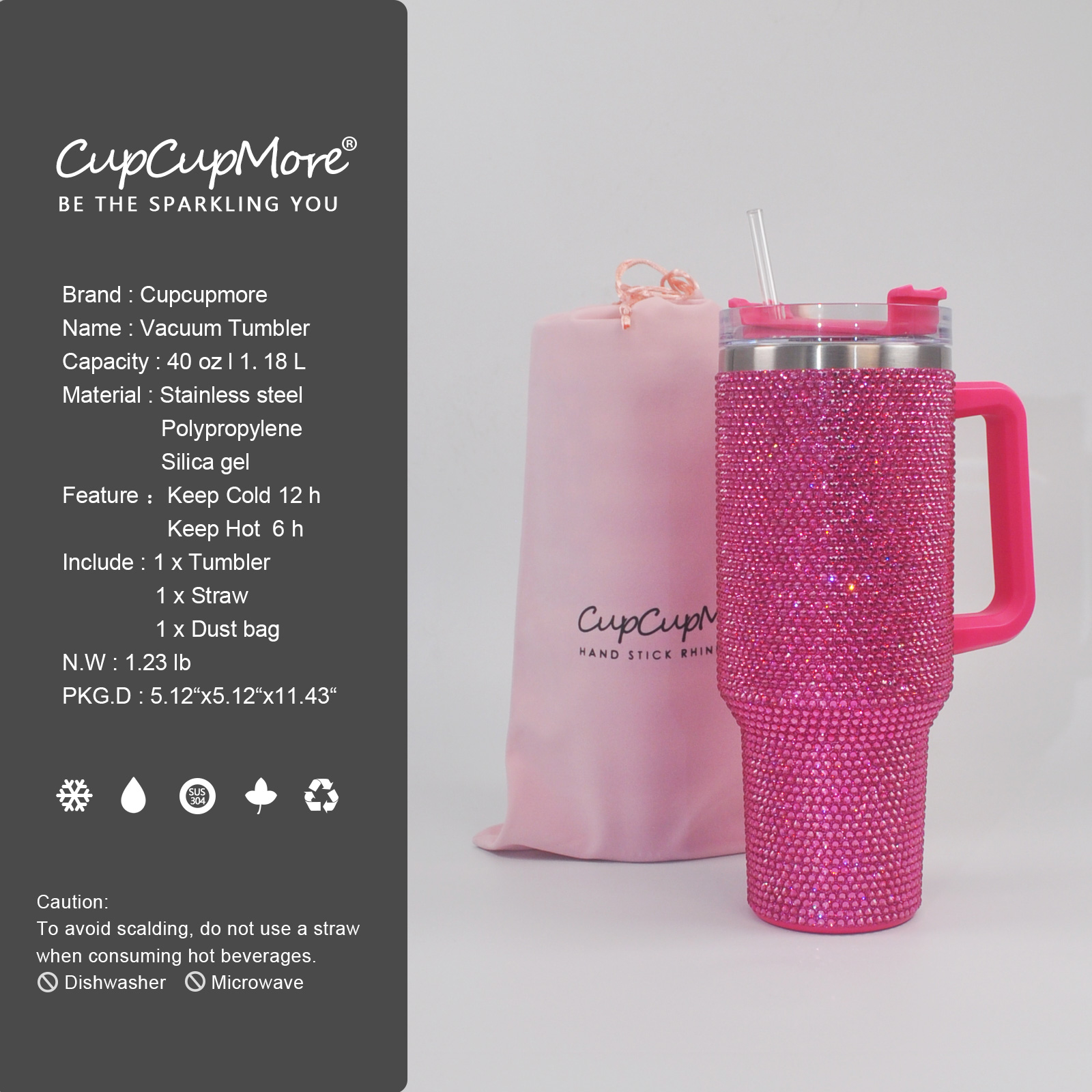 40 oz Rosy Bling Tumbler - Image 4