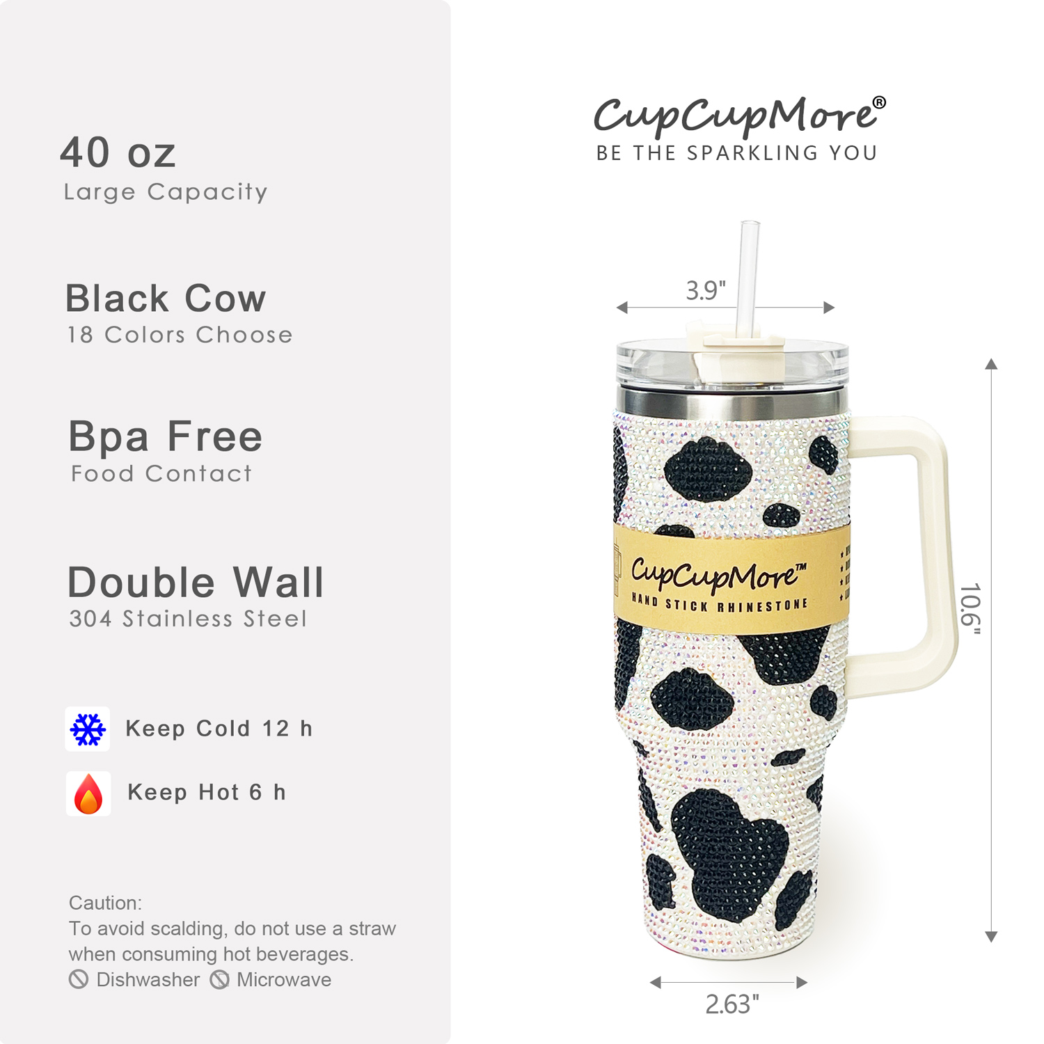 40 oz Black Cow Bling Tumbler - Image 3