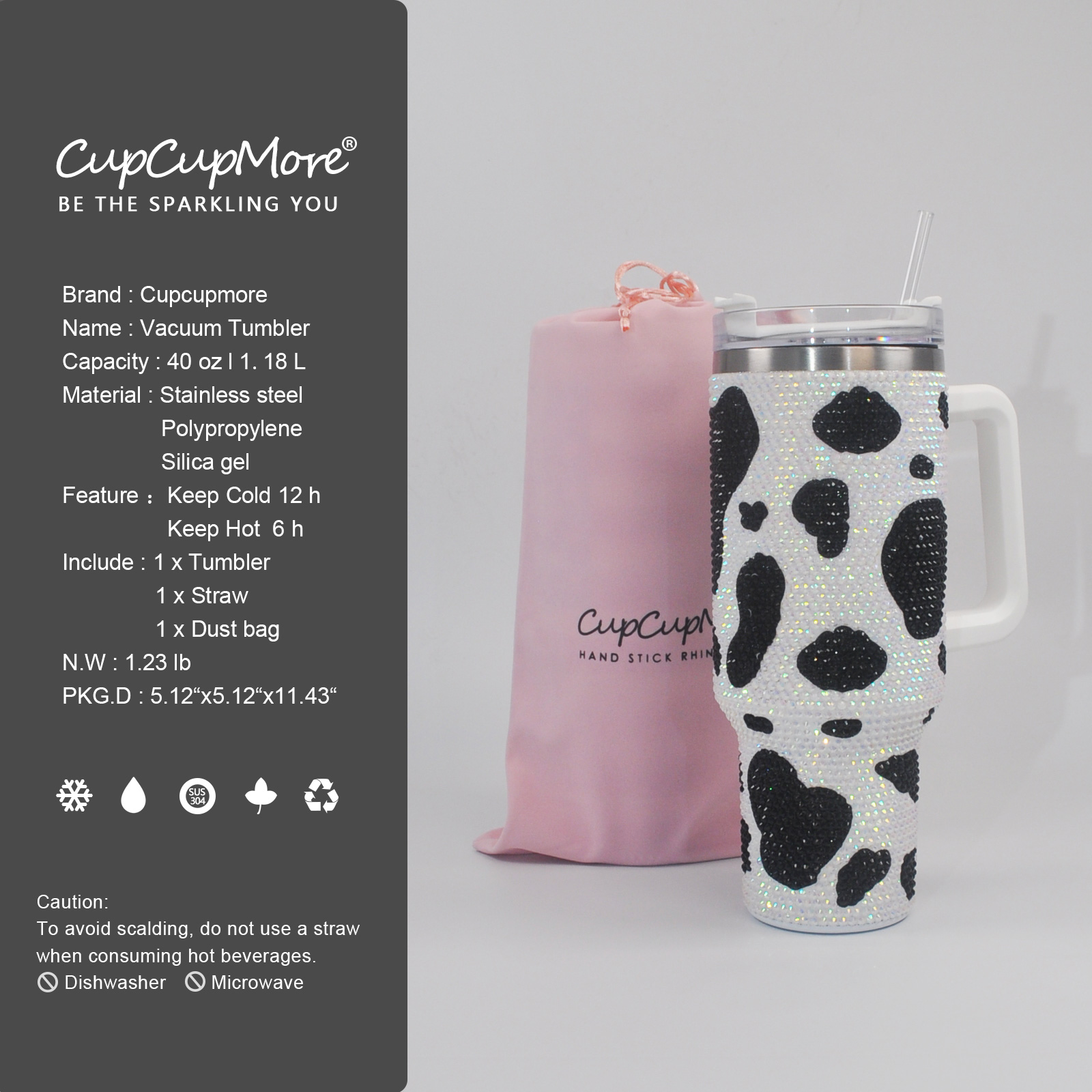 40 oz Black Cow Bling Tumbler - Image 4