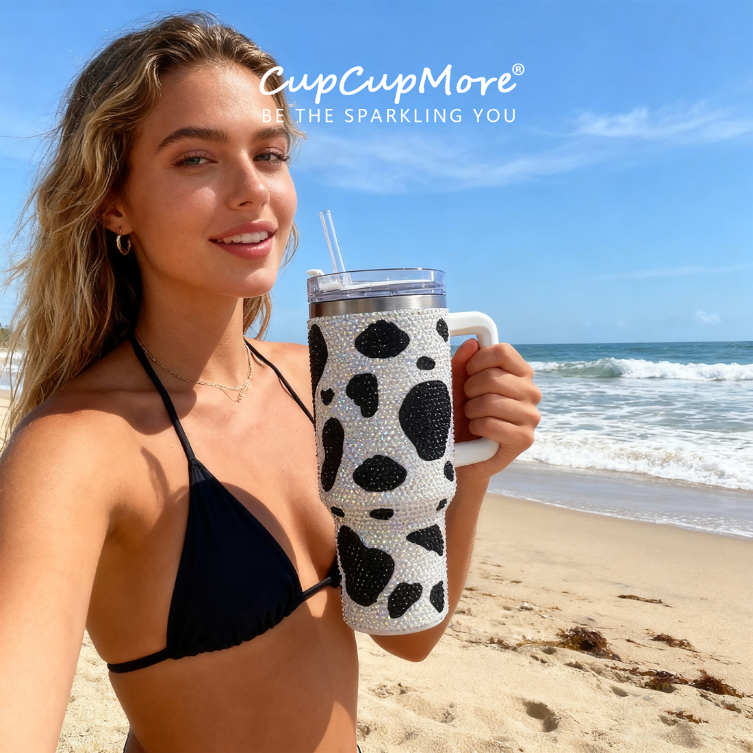 40 oz Black Cow Bling Tumbler - Image 2