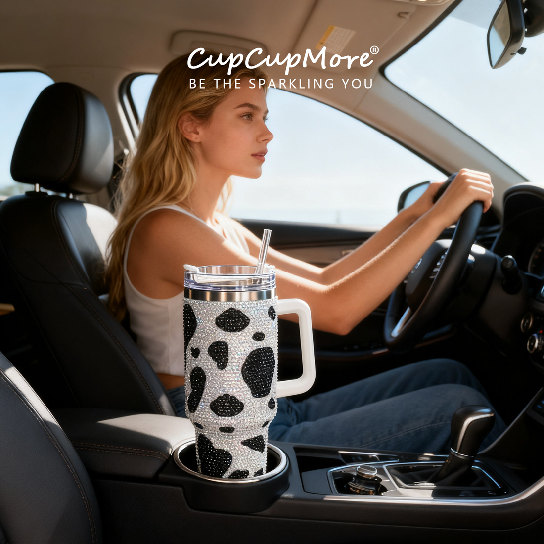 40 oz Black Cow Bling Tumbler - Image 7