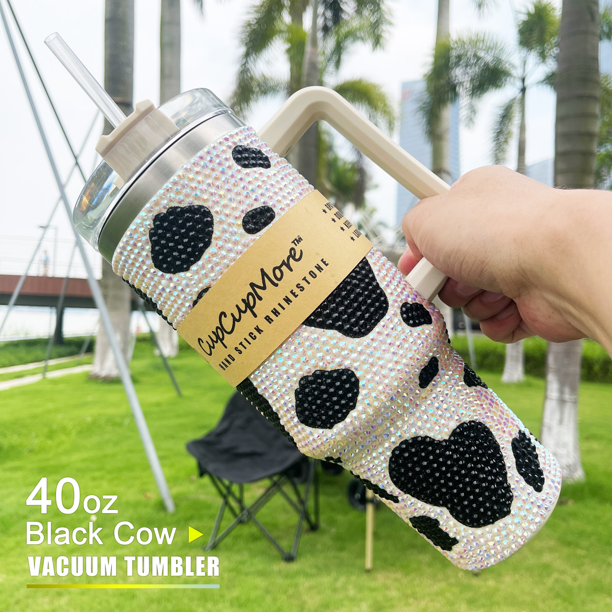 40 oz Black Cow Bling Tumbler - Image 5