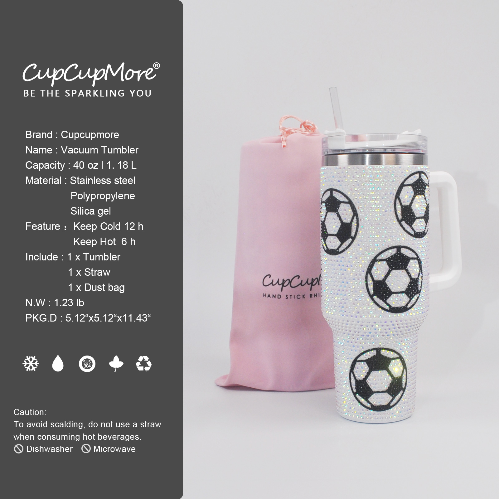 40 oz Soccer Bling Tumbler - Image 3