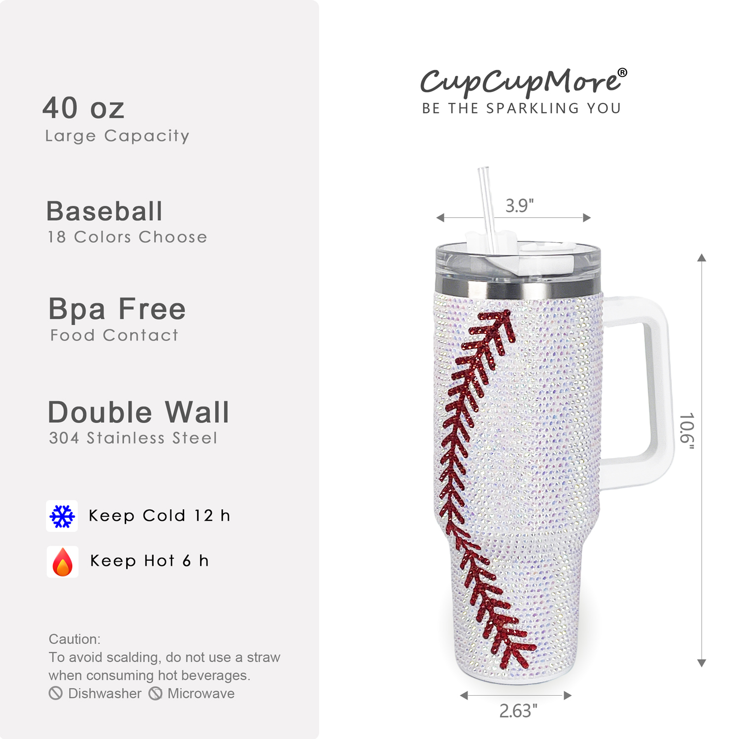 40 oz Baseball Bling Tumbler - Image 2