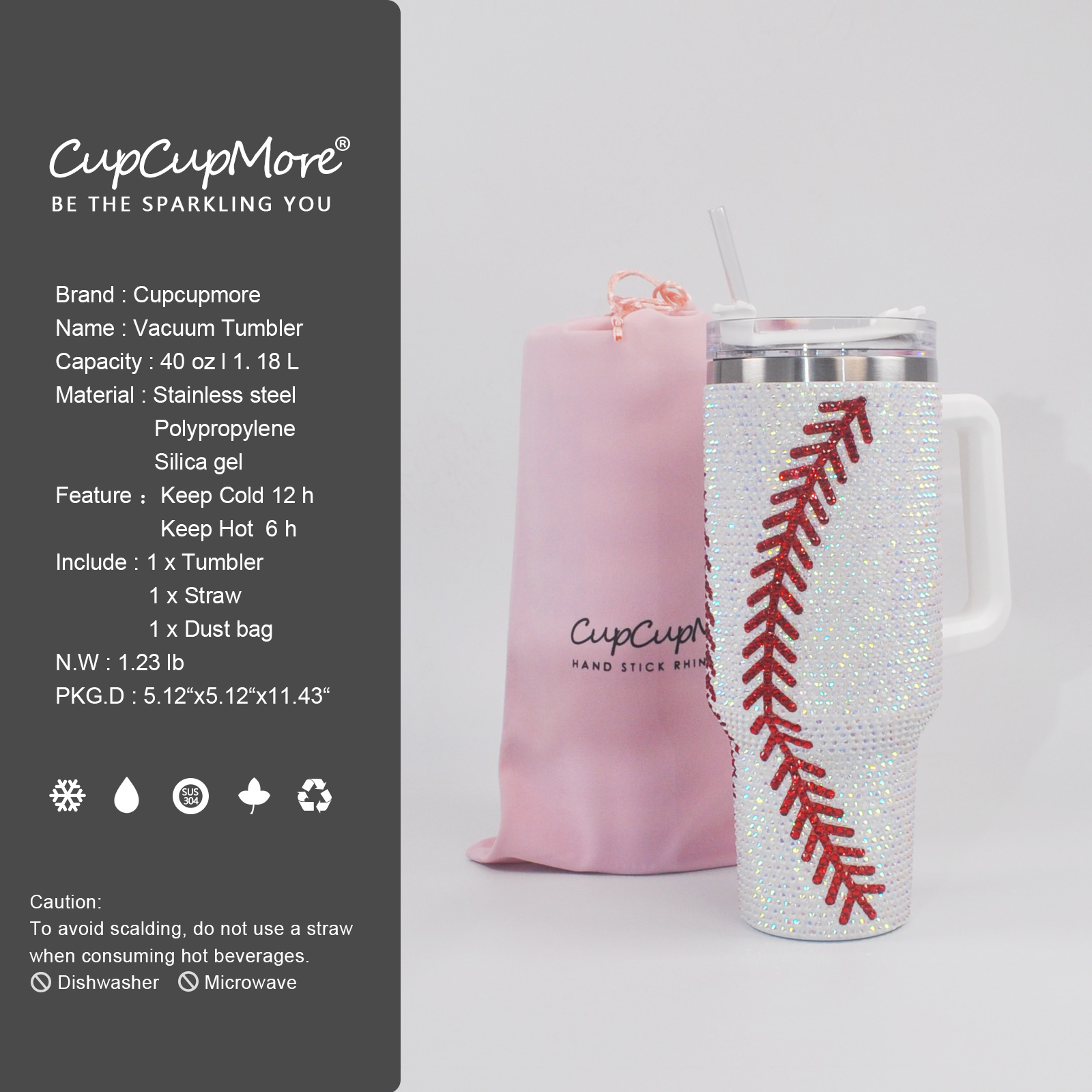 40 oz Baseball Bling Tumbler - Image 3