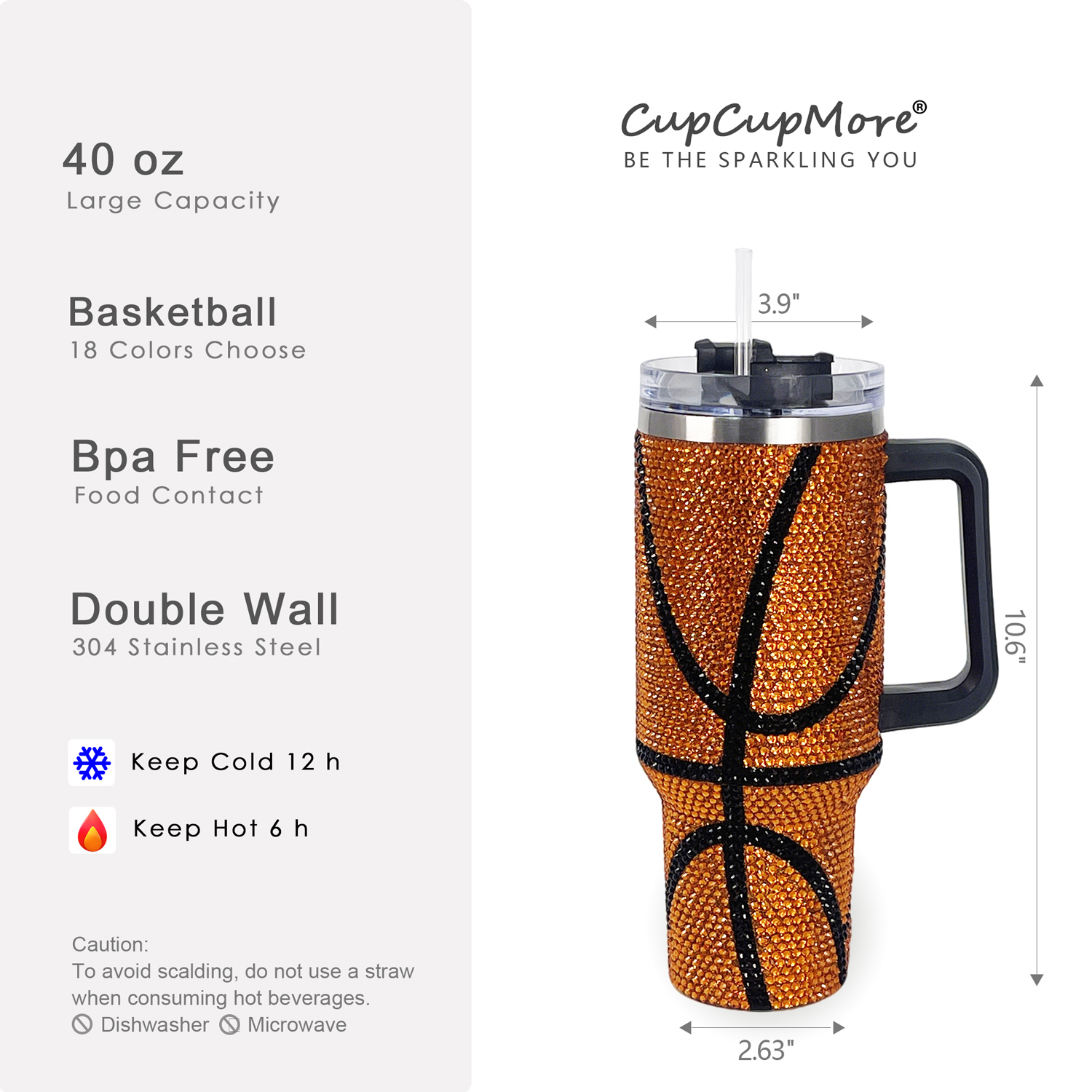 40 oz Basketball Bling Tumbler - Image 2