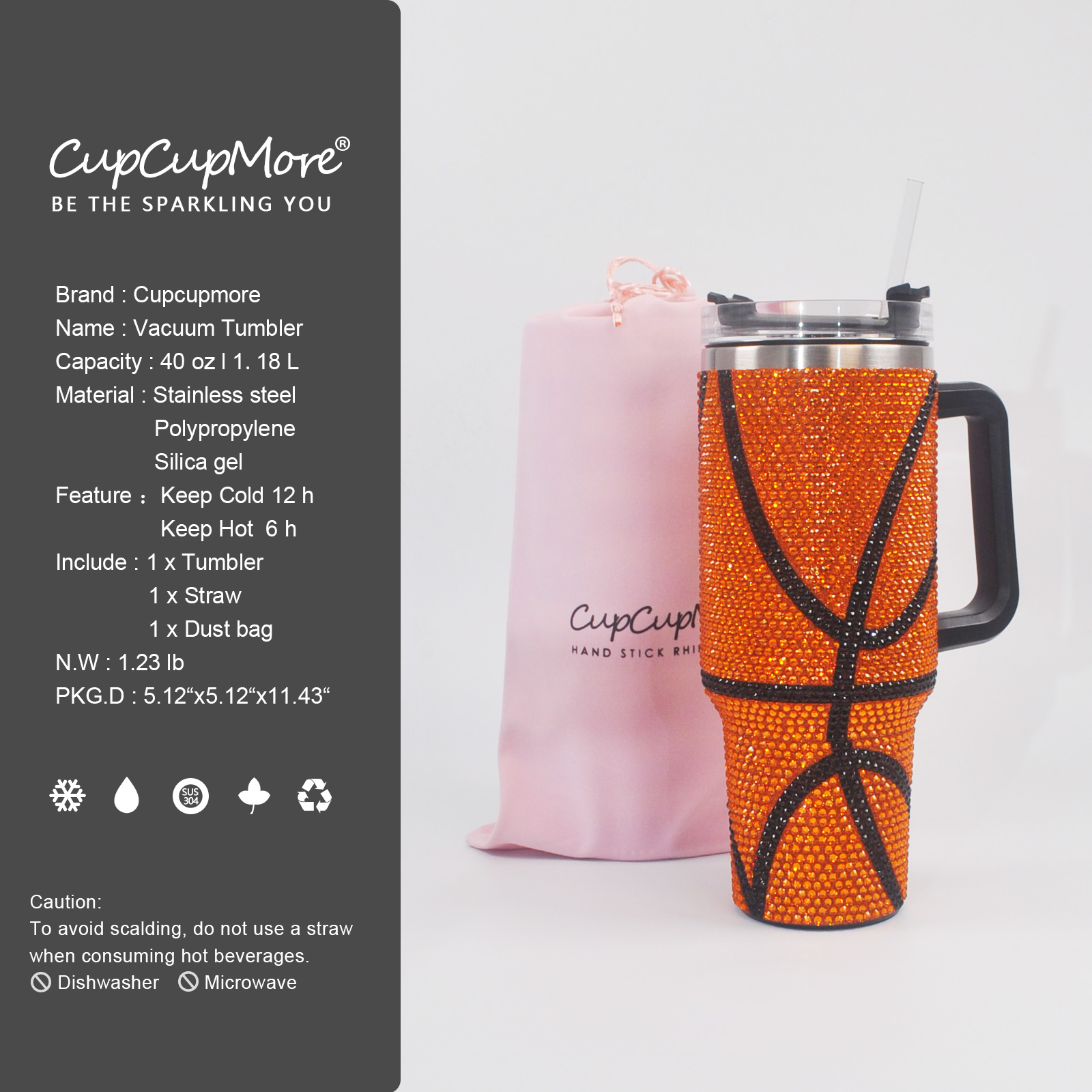 40 oz Basketball Bling Tumbler - Image 3