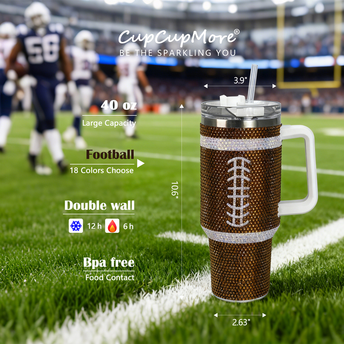 40 oz Football Bling Tumbler - Image 2