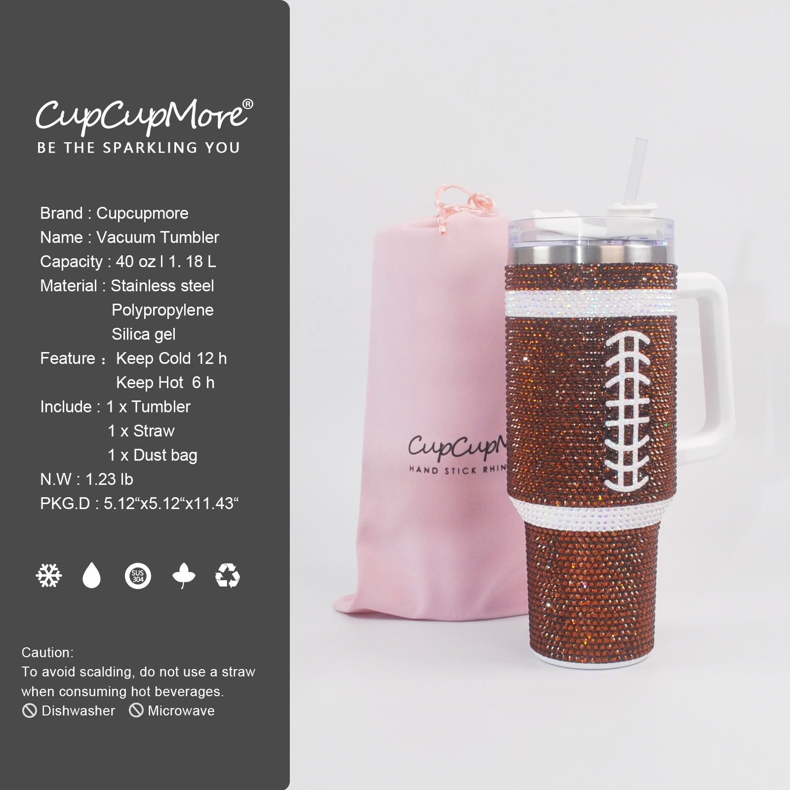 40 oz Football Bling Tumbler - Image 3