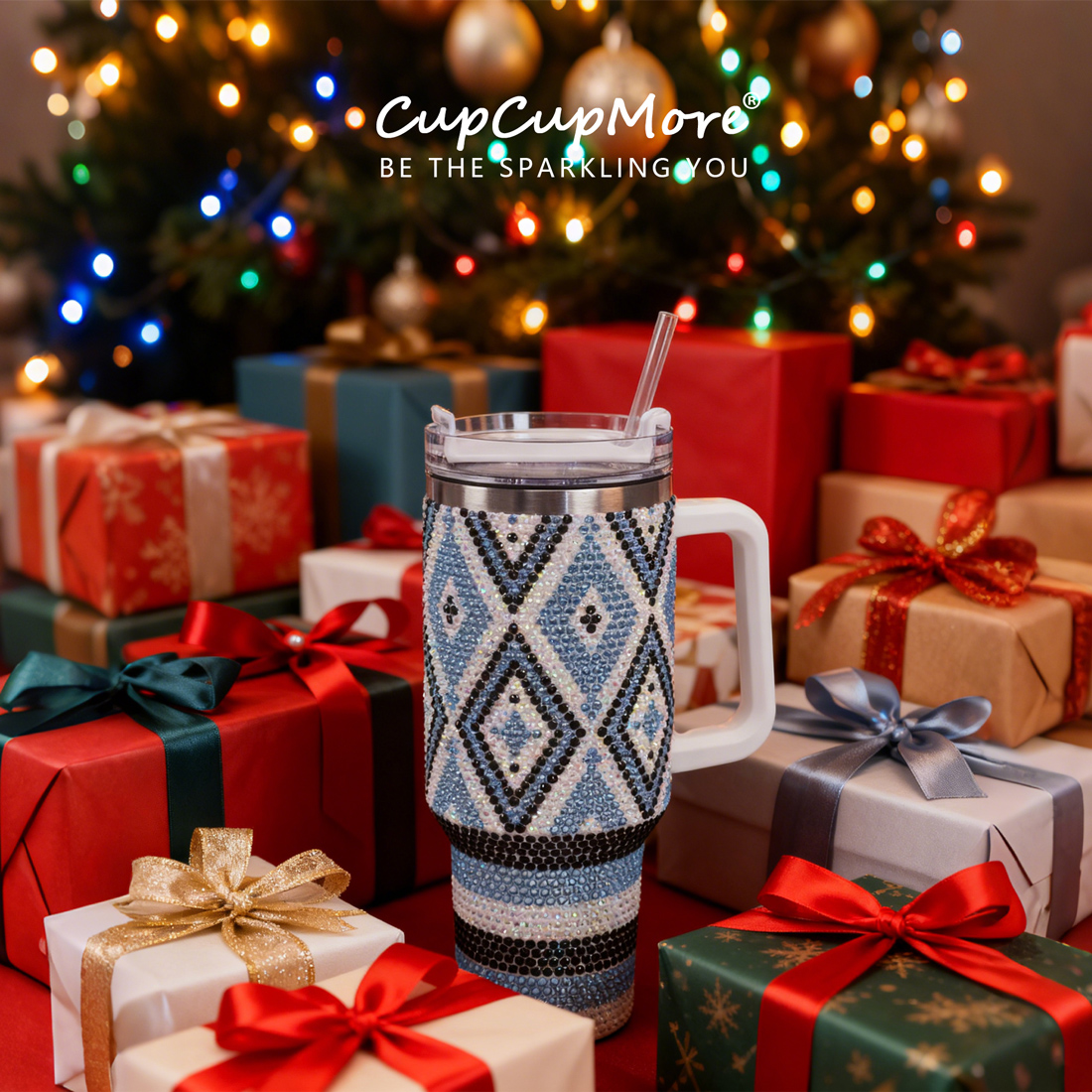 40 oz Blue Diamond Bling Tumbler - Image 7