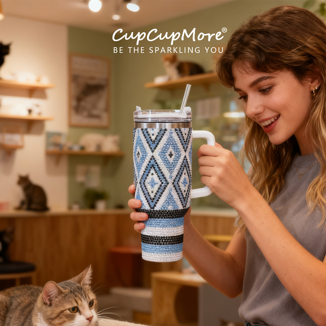 40 oz Blue Diamond Bling Tumbler - Image 8