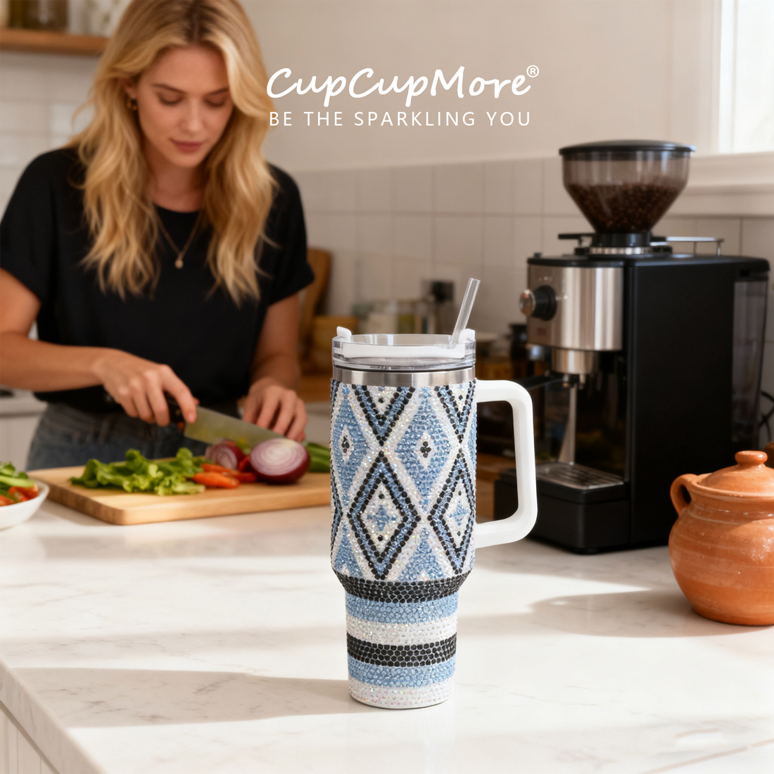 40 oz Blue Diamond Bling Tumbler - Image 6