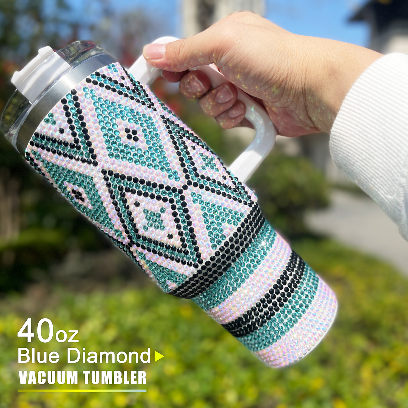 40 oz Blue Diamond Bling Tumbler - Image 5