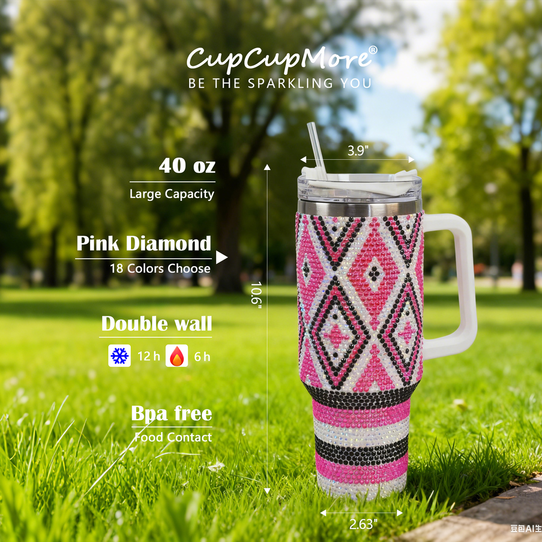 40 oz Pink Diamond Bling Tumbler - Image 2