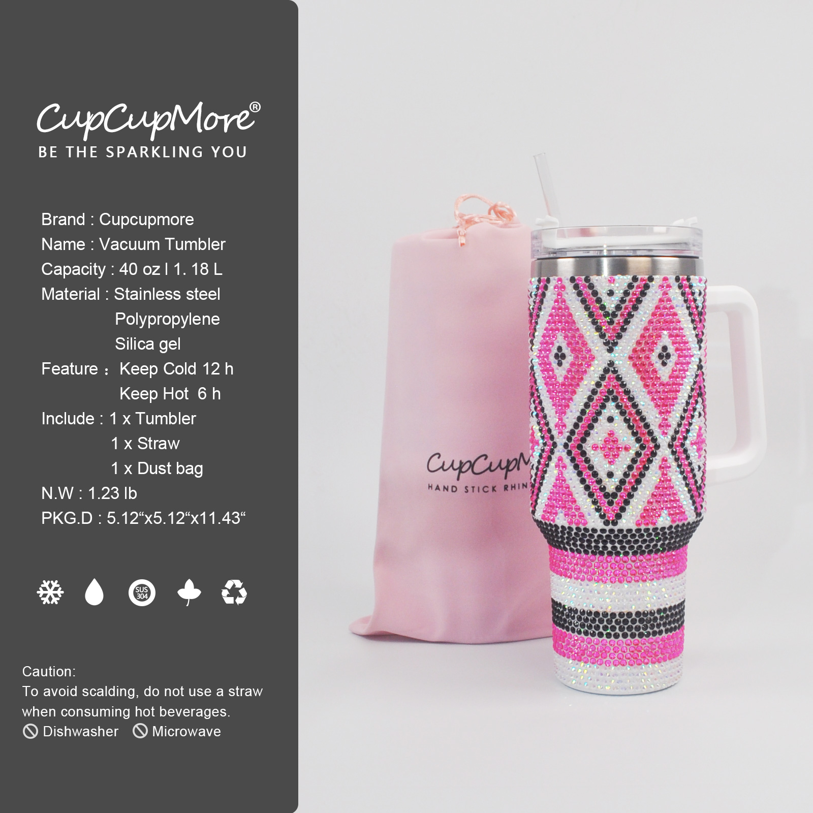 40 oz Pink Diamond Bling Tumbler - Image 3