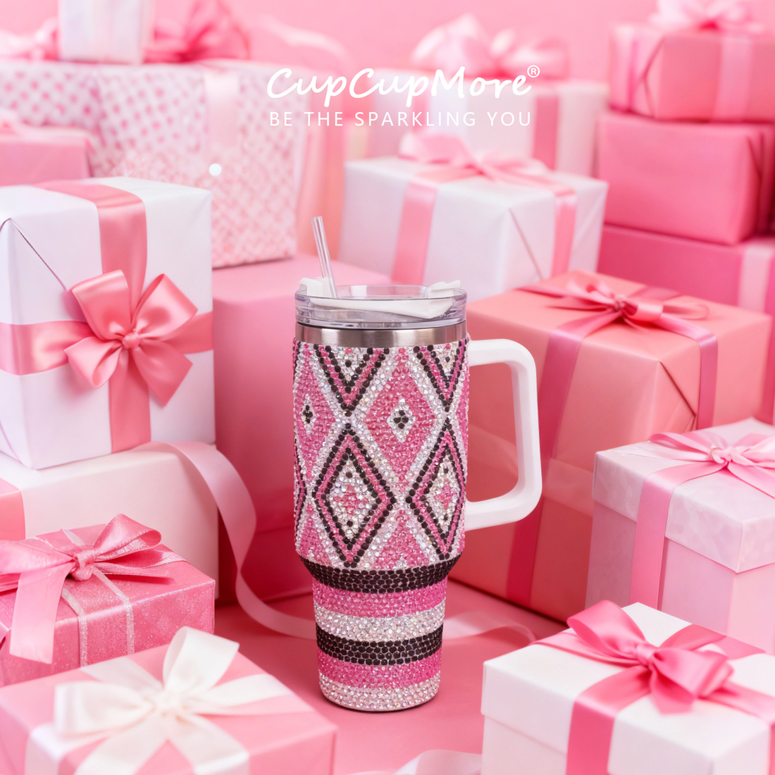 40 oz Pink Diamond Bling Tumbler - Image 8