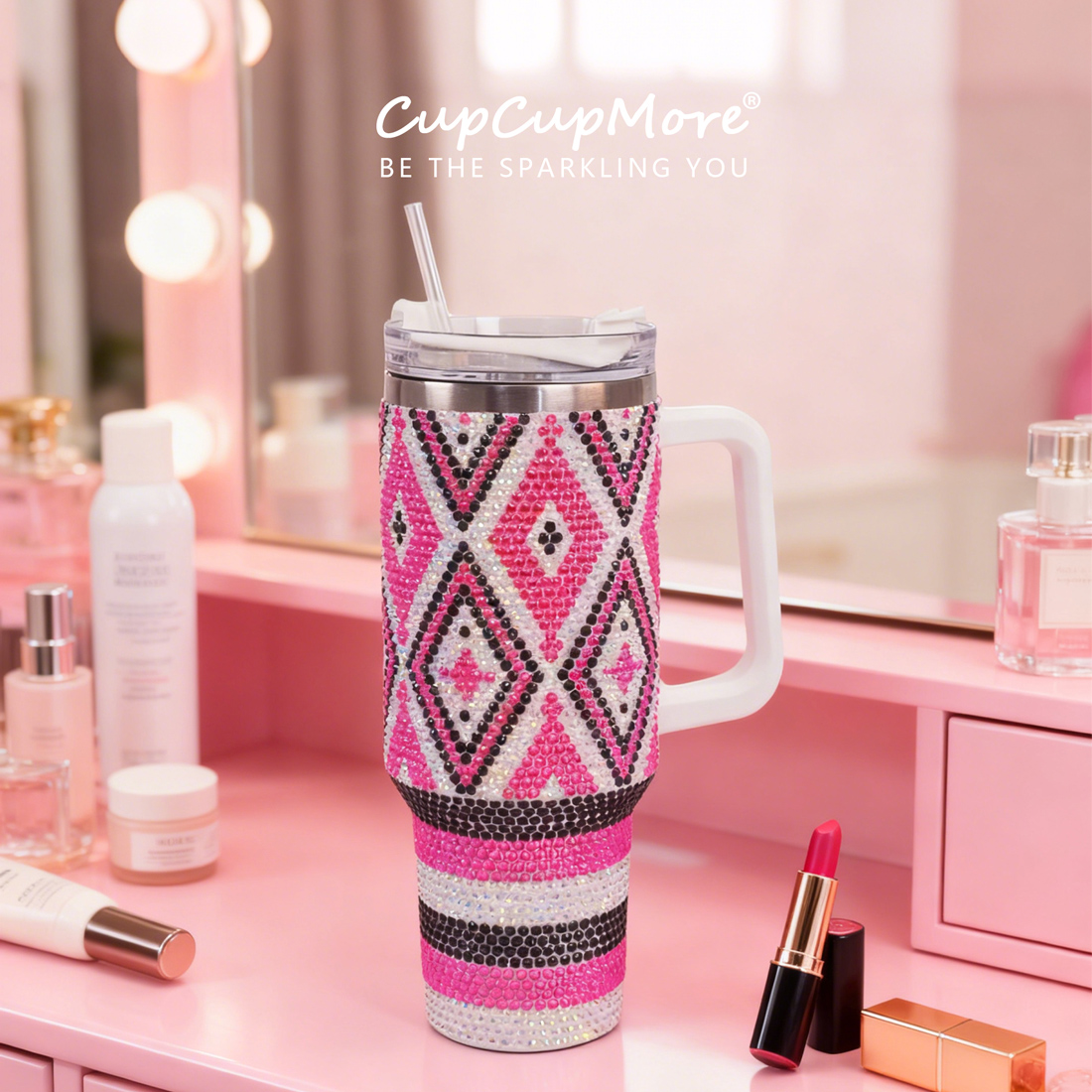 40 oz Pink Diamond Bling Tumbler - Image 10