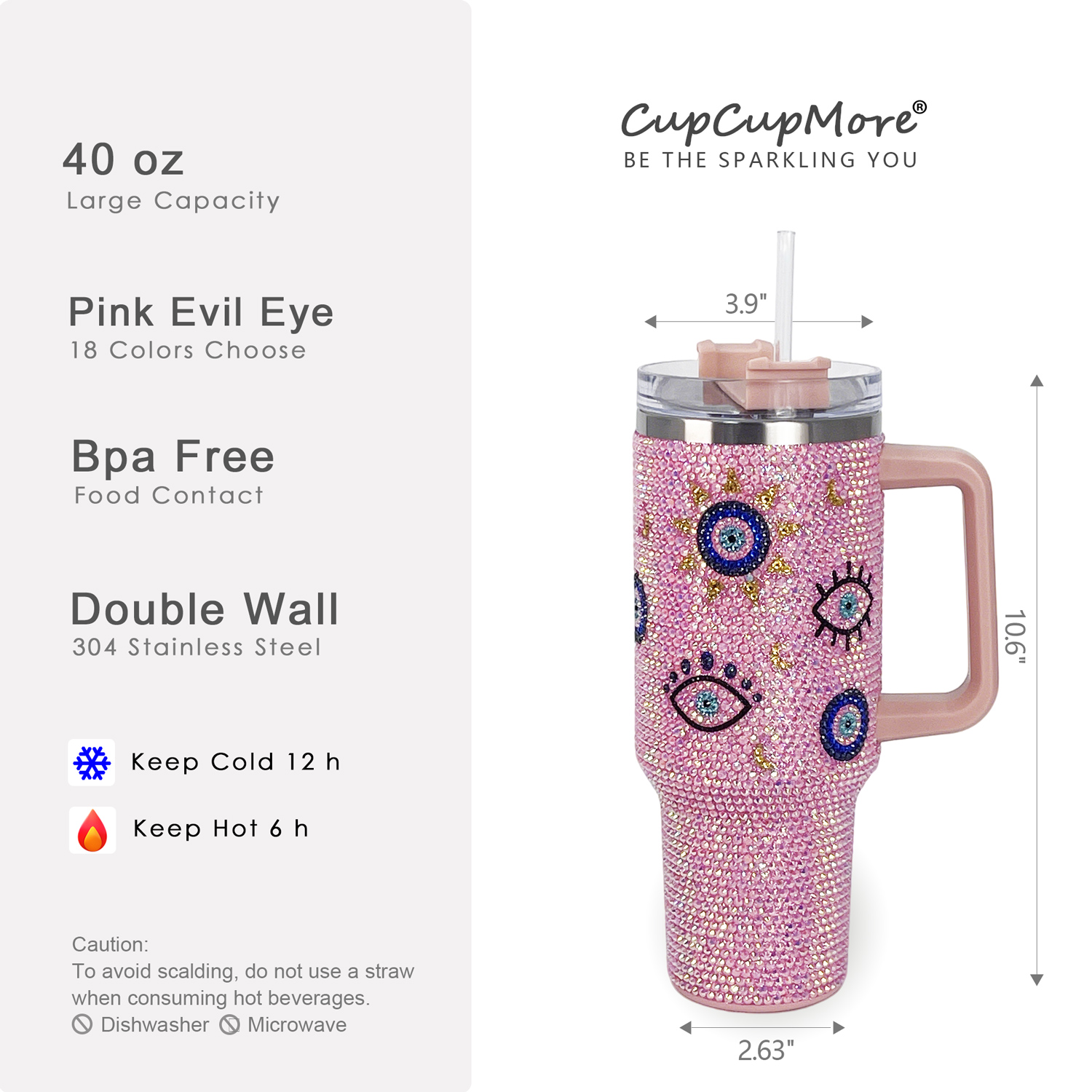 40 oz Pink Evil Eye Bling Tumbler - Image 3