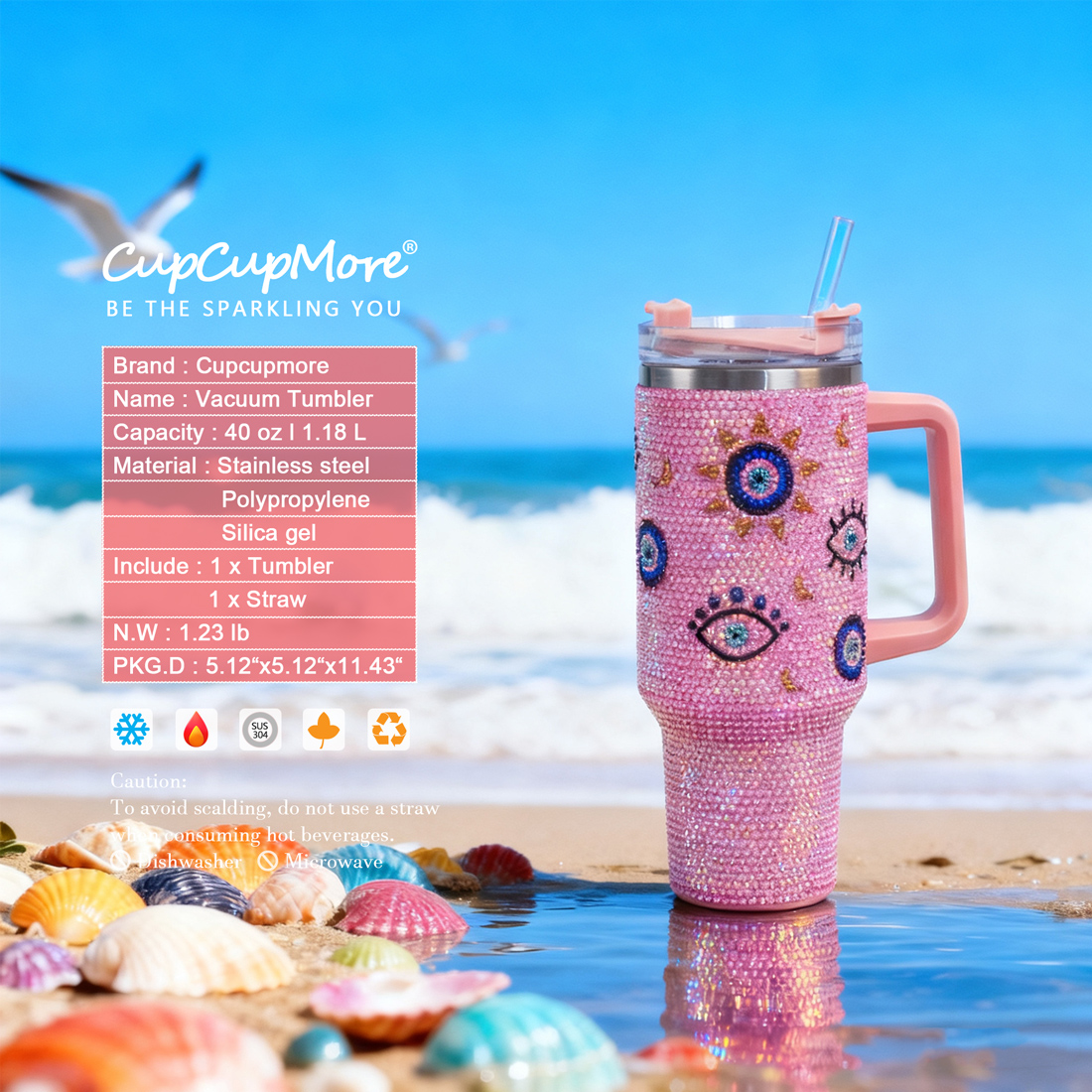 40 oz Pink Evil Eye Bling Tumbler - Image 4