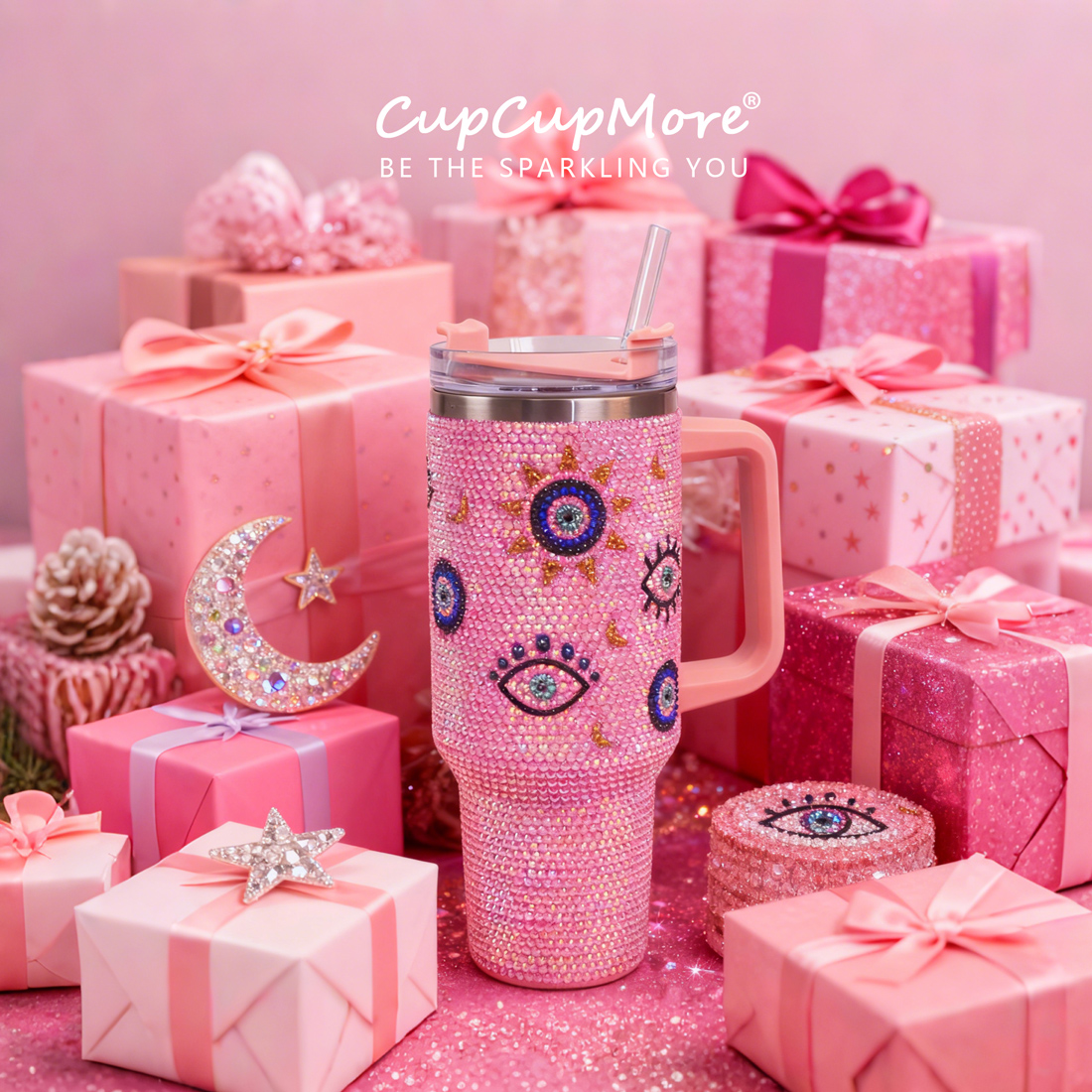 40 oz Pink Evil Eye Bling Tumbler - Image 5