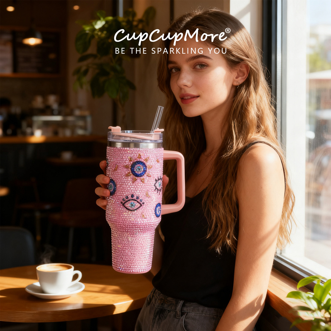 40 oz Pink Evil Eye Bling Tumbler - Image 8