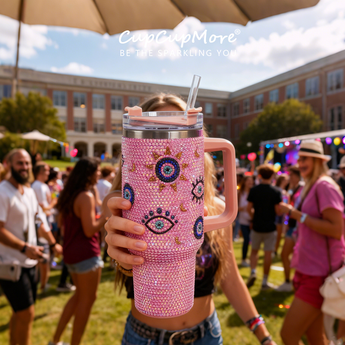 40 oz Pink Evil Eye Bling Tumbler - Image 10