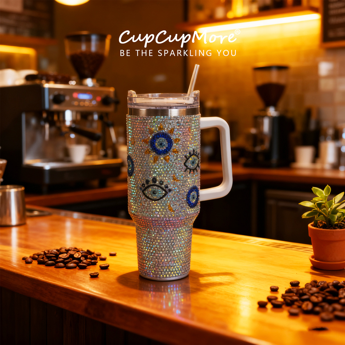 40 oz Mermaid Evil Eye Bling Tumbler - Image 13