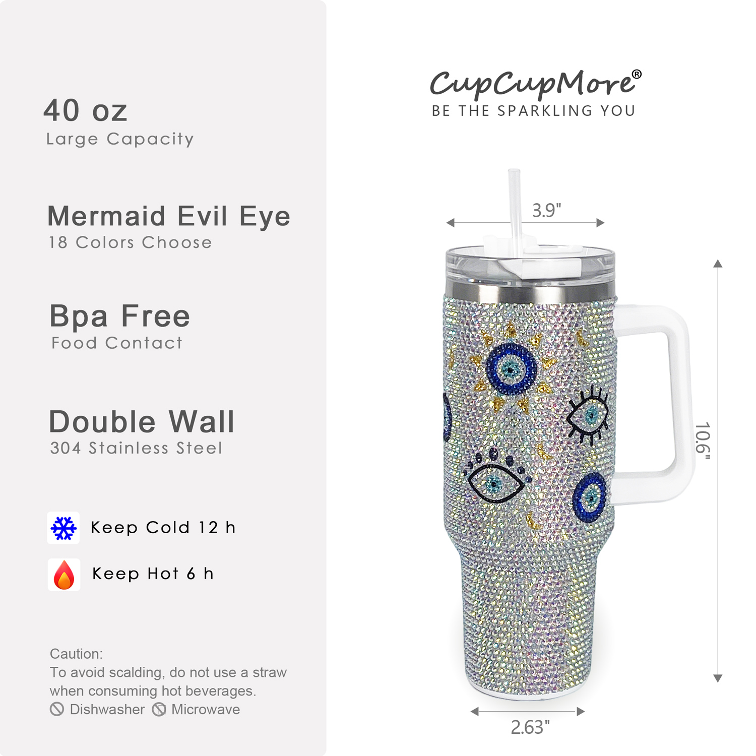 40 oz Mermaid Evil Eye Bling Tumbler - Image 3