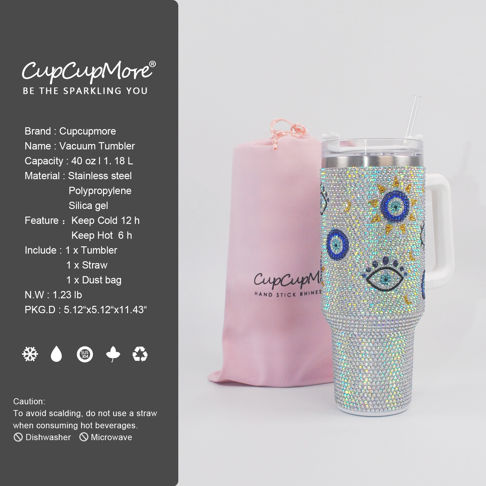 40 oz Mermaid Evil Eye Bling Tumbler - Image 4