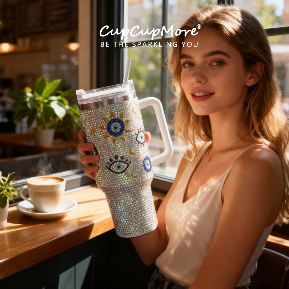 40 oz Mermaid Evil Eye Bling Tumbler - Image 2