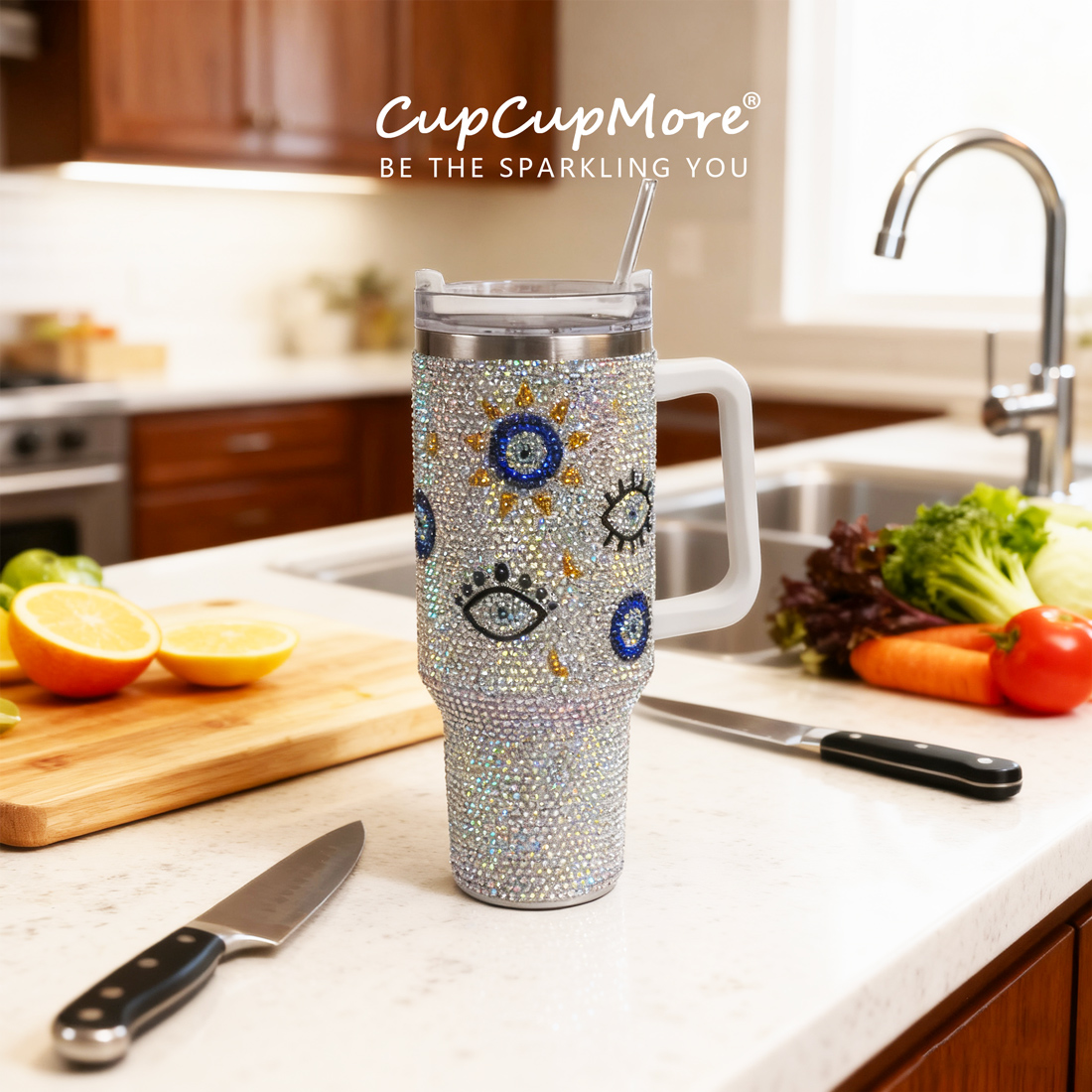 40 oz Mermaid Evil Eye Bling Tumbler - Image 9