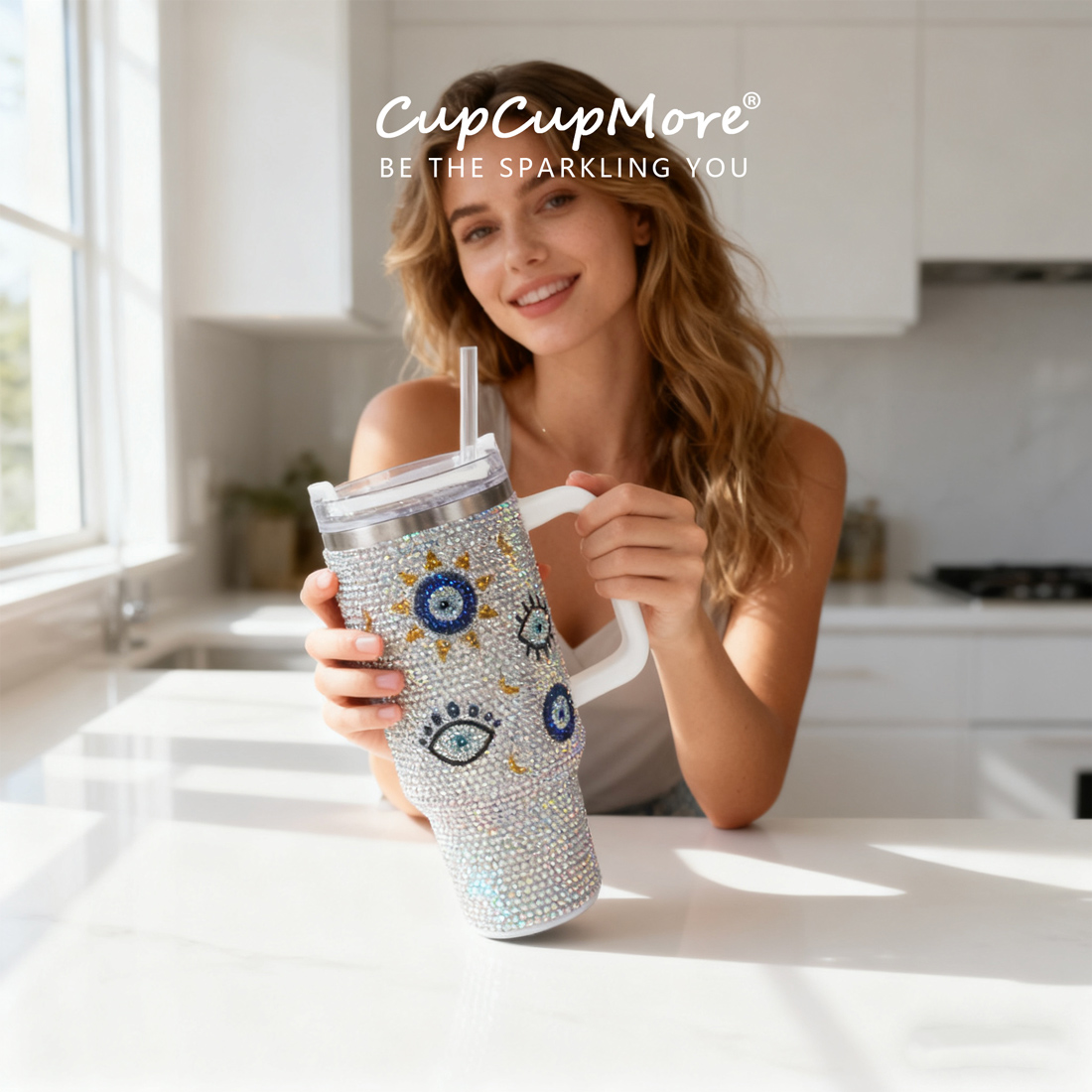 40 oz Mermaid Evil Eye Bling Tumbler - Image 7