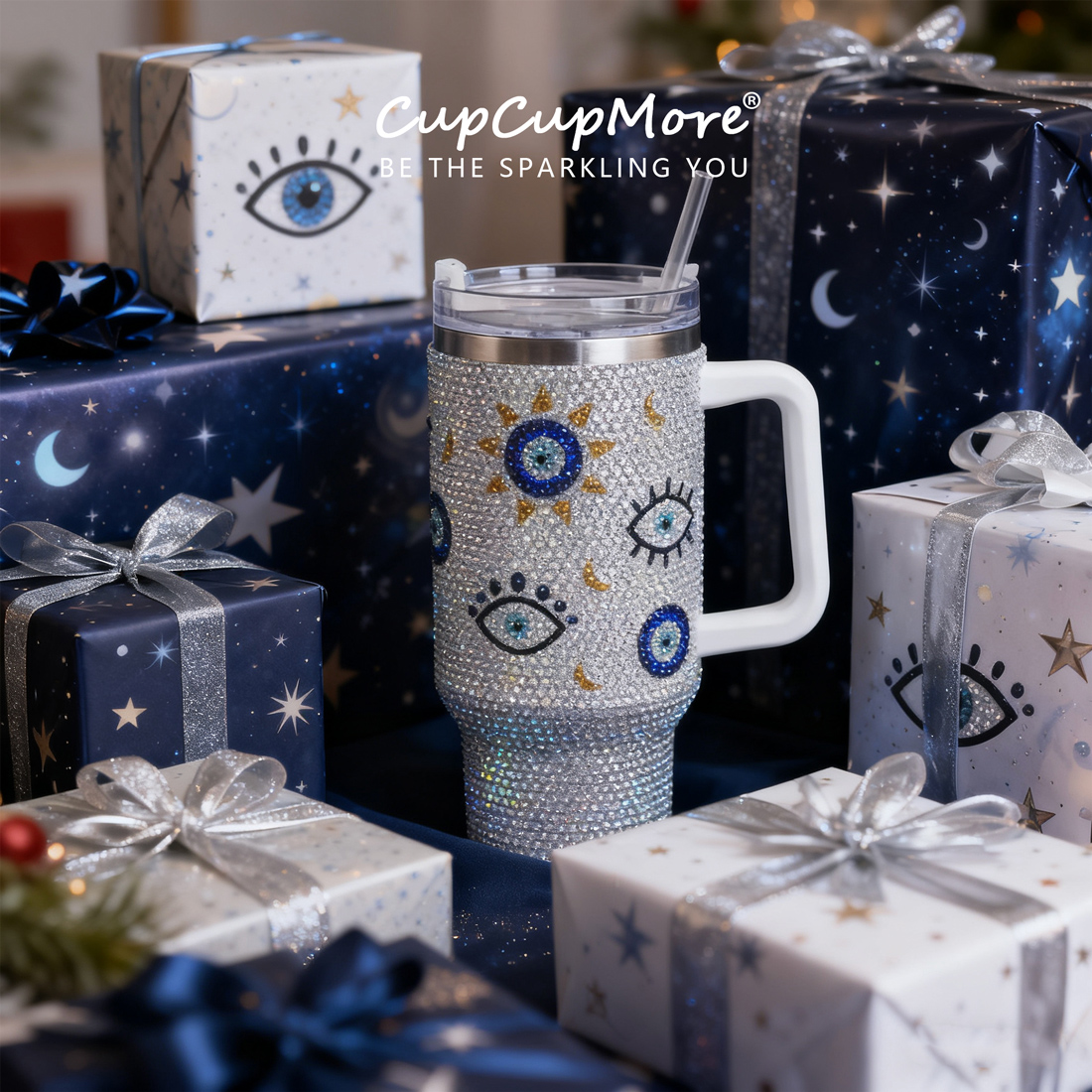 40 oz Mermaid Evil Eye Bling Tumbler - Image 5