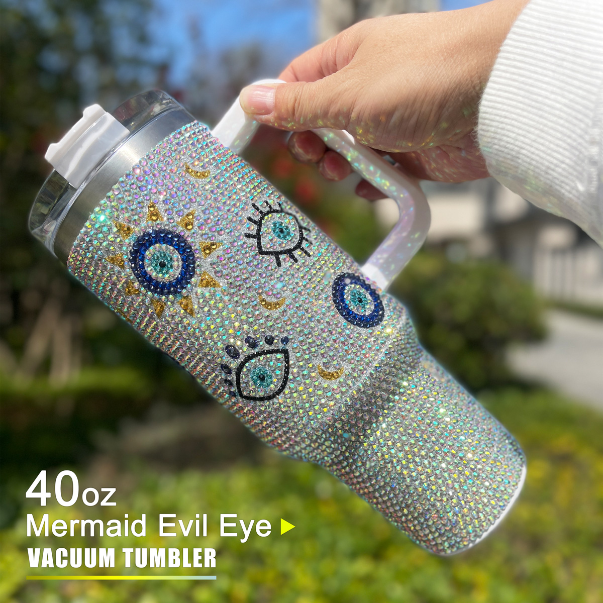 40 oz Mermaid Evil Eye Bling Tumbler - Image 6