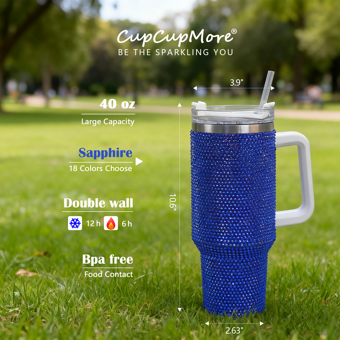 40 oz Sapphire Bling Tumbler - Image 3