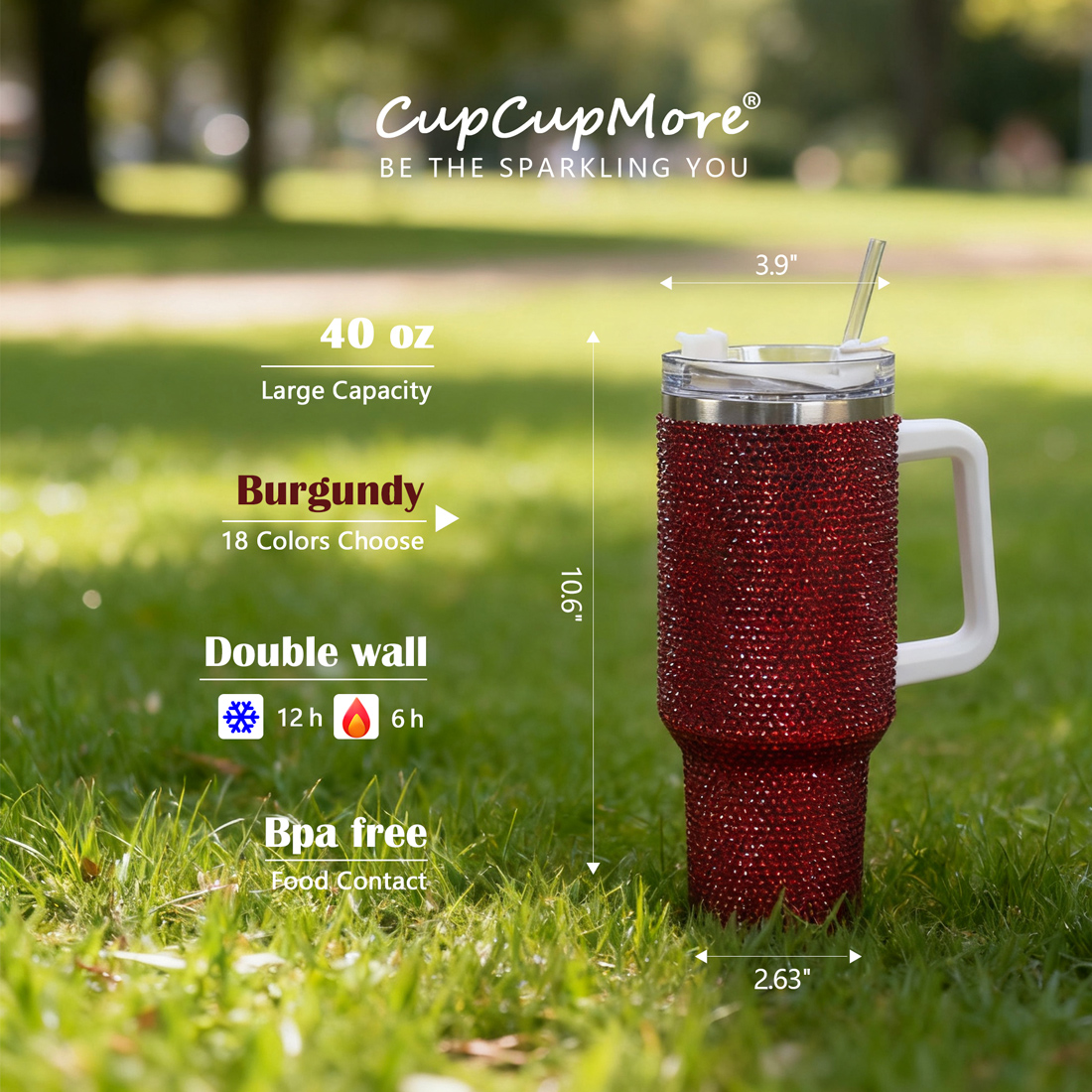 40 oz Burgundy Bling Tumbler - Image 3