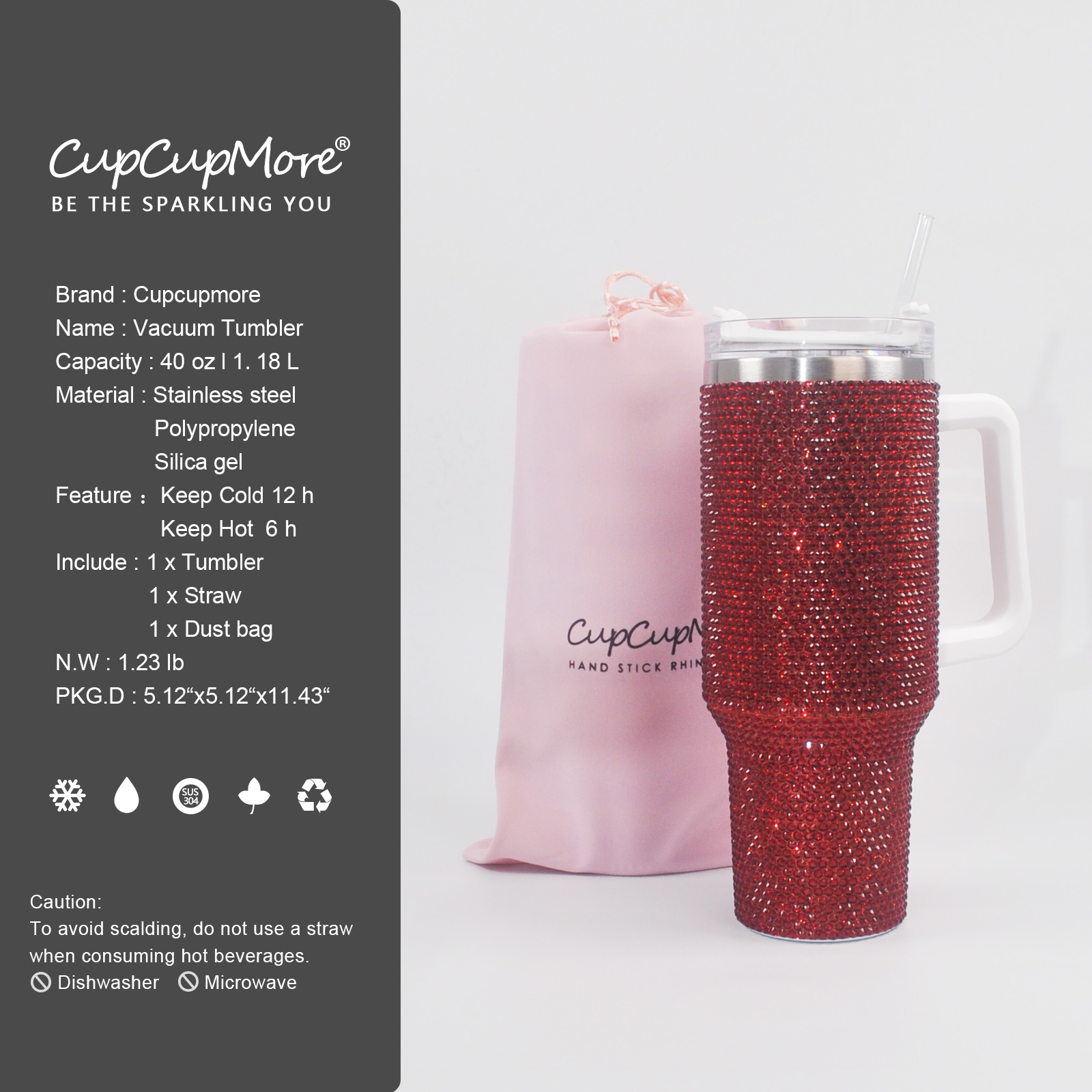 40 oz Burgundy Bling Tumbler - Image 4