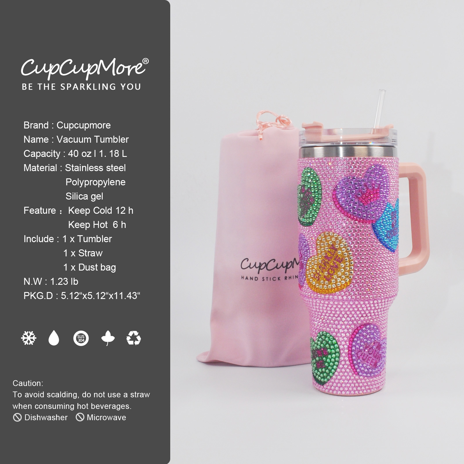 40 oz Candy Heart Bling Tumbler - Image 3