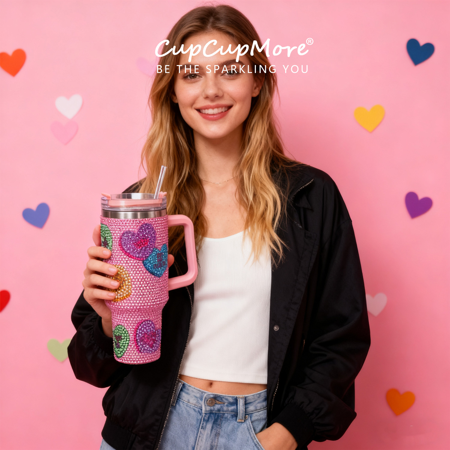 40 oz Candy Heart Bling Tumbler - Image 4