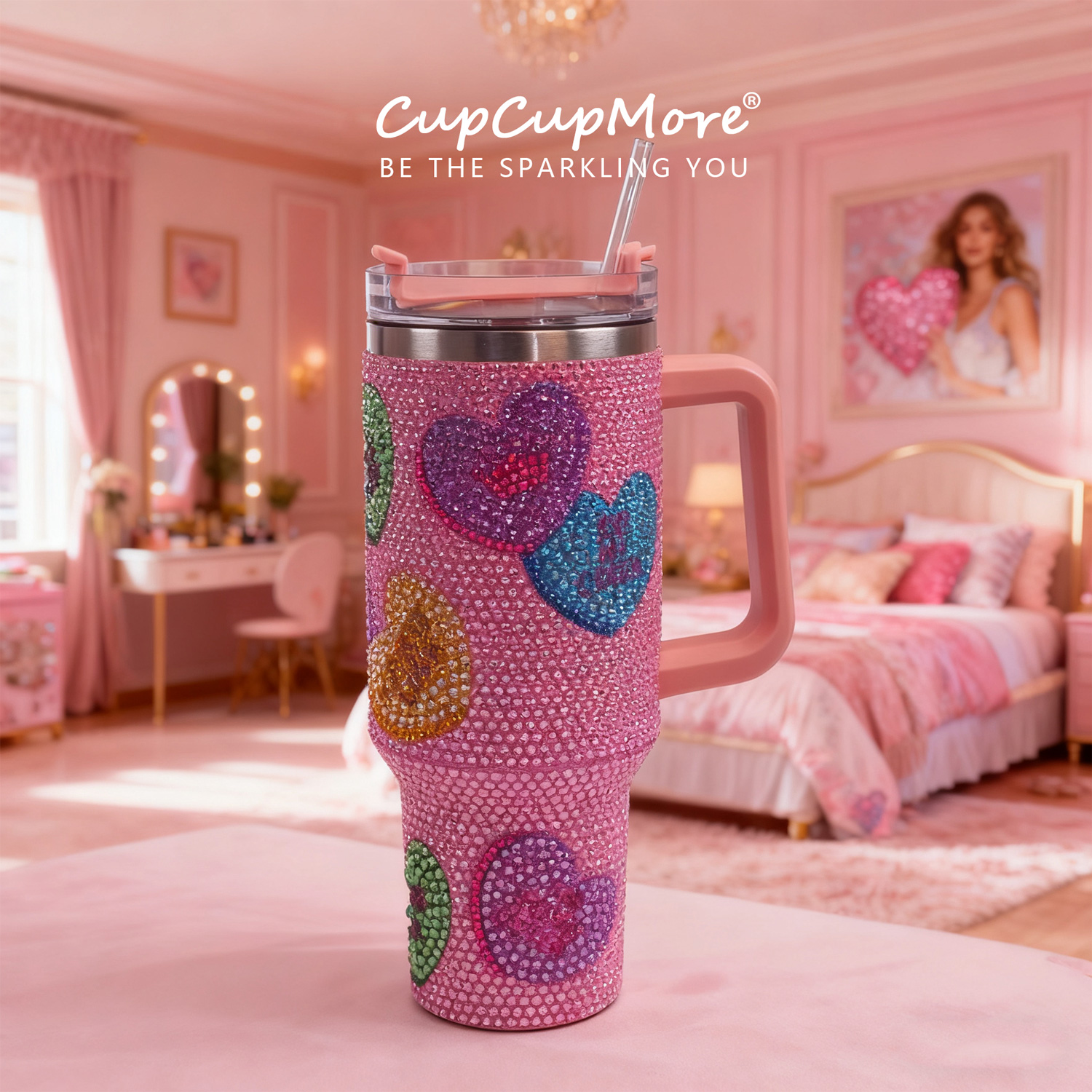 40 oz Candy Heart Bling Tumbler - Image 5