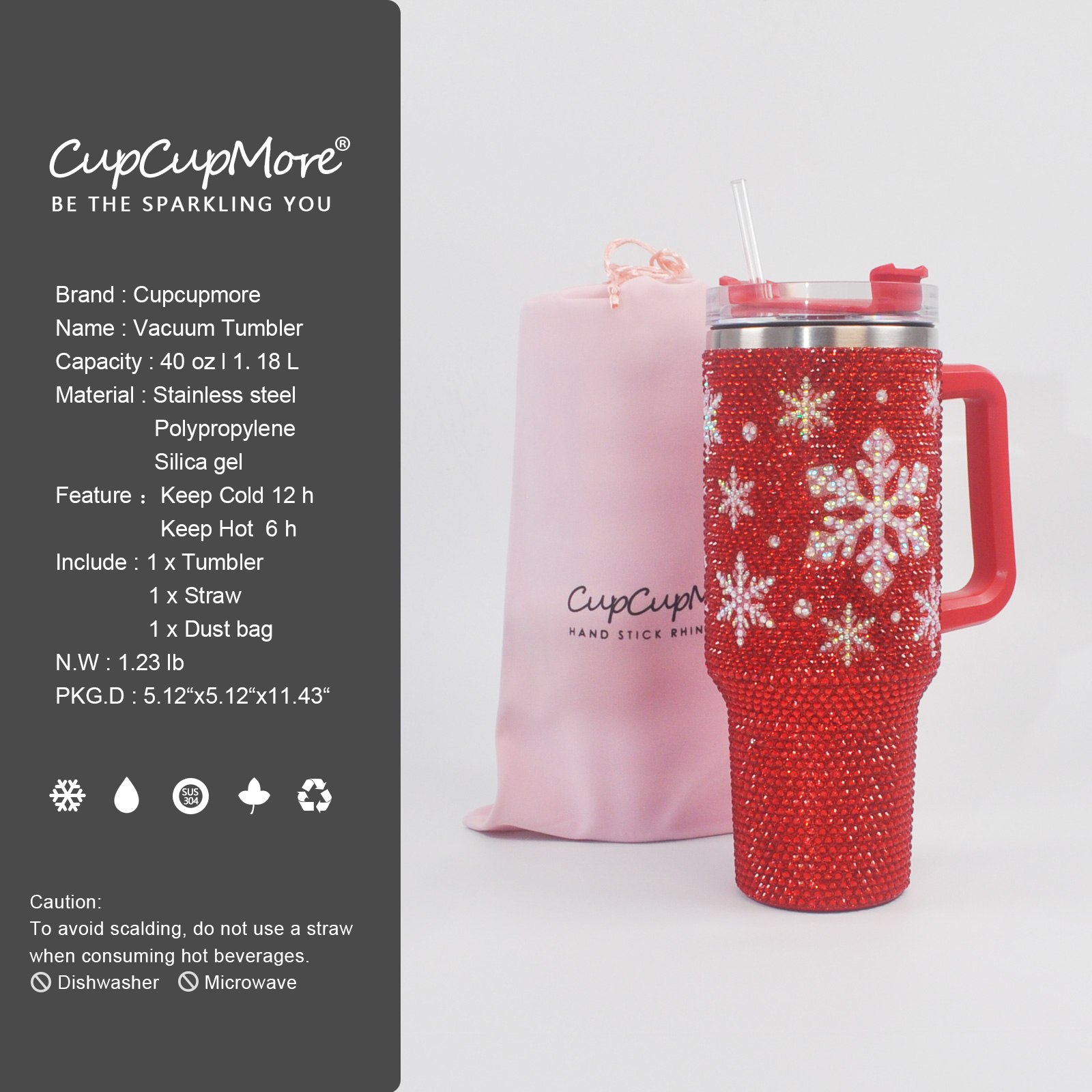 40 oz Christmas Red Bling Tumbler - Image 4