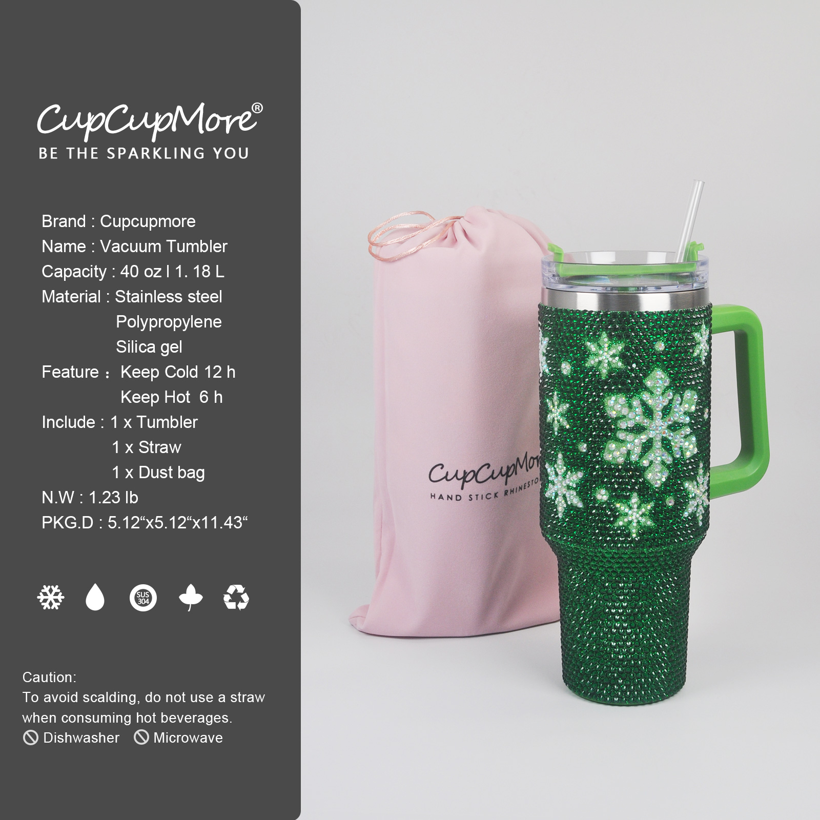 40 oz Christmas Green Bling Tumbler - Image 4